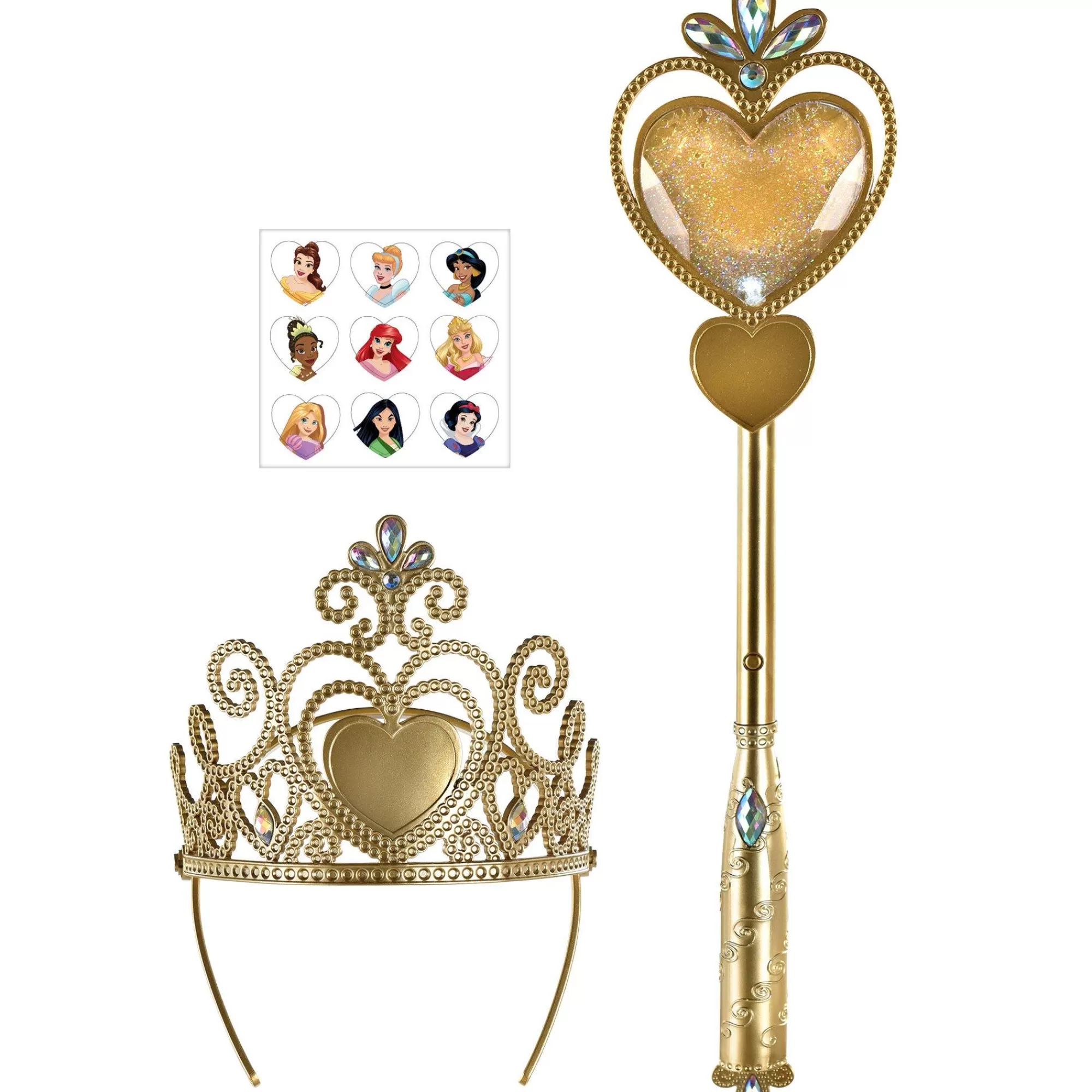 Party City Tiaras, Crowns-Gold Disney Princess Tiara & Wand Costume Accessory Kit