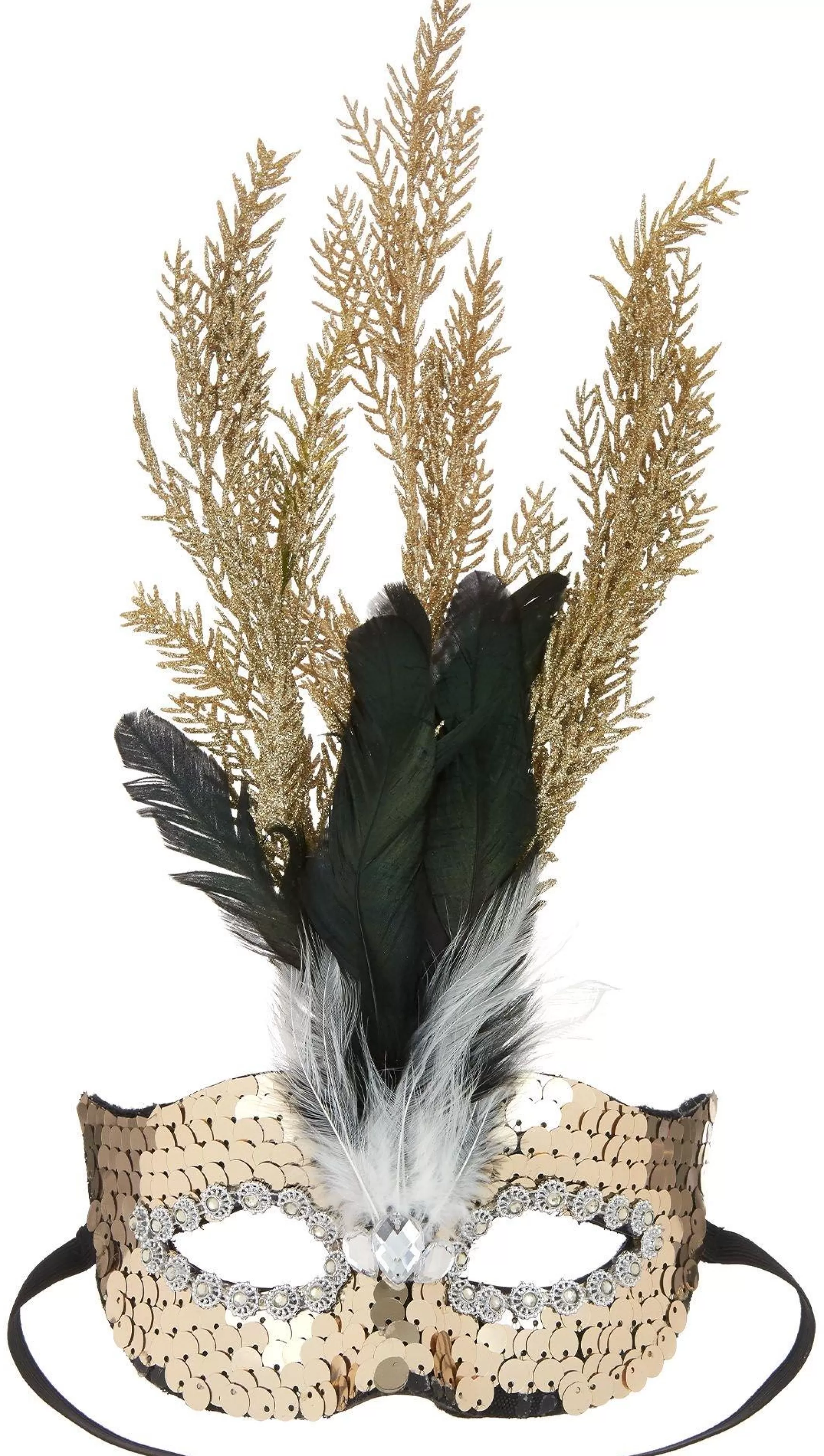 Party City Masquerade | Gold Leaf & Black Feather Masquerade Mask