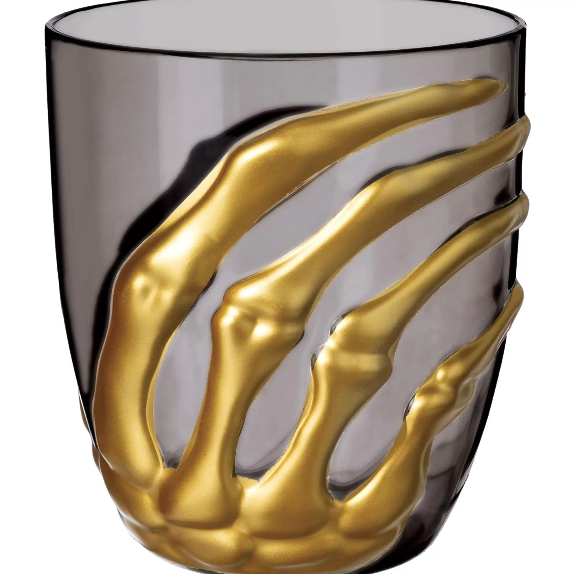 Party City Boneyard Glam | Gold Skeleton Hand Plastic Stemless Wine Glass, 15Oz