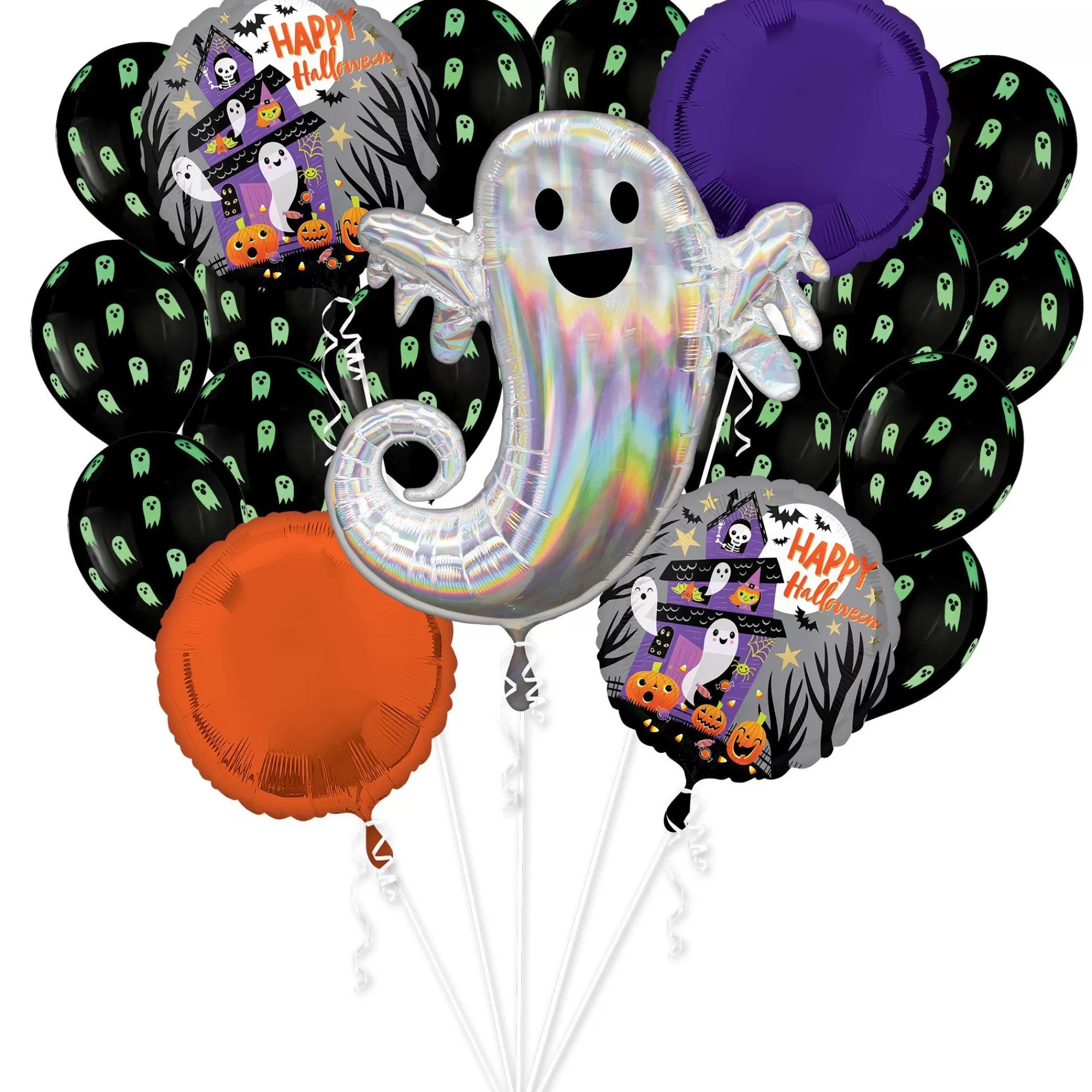 Party City Balloons | Haunted House Ghost Foil & Latex Balloon Bouquet, 20Pc