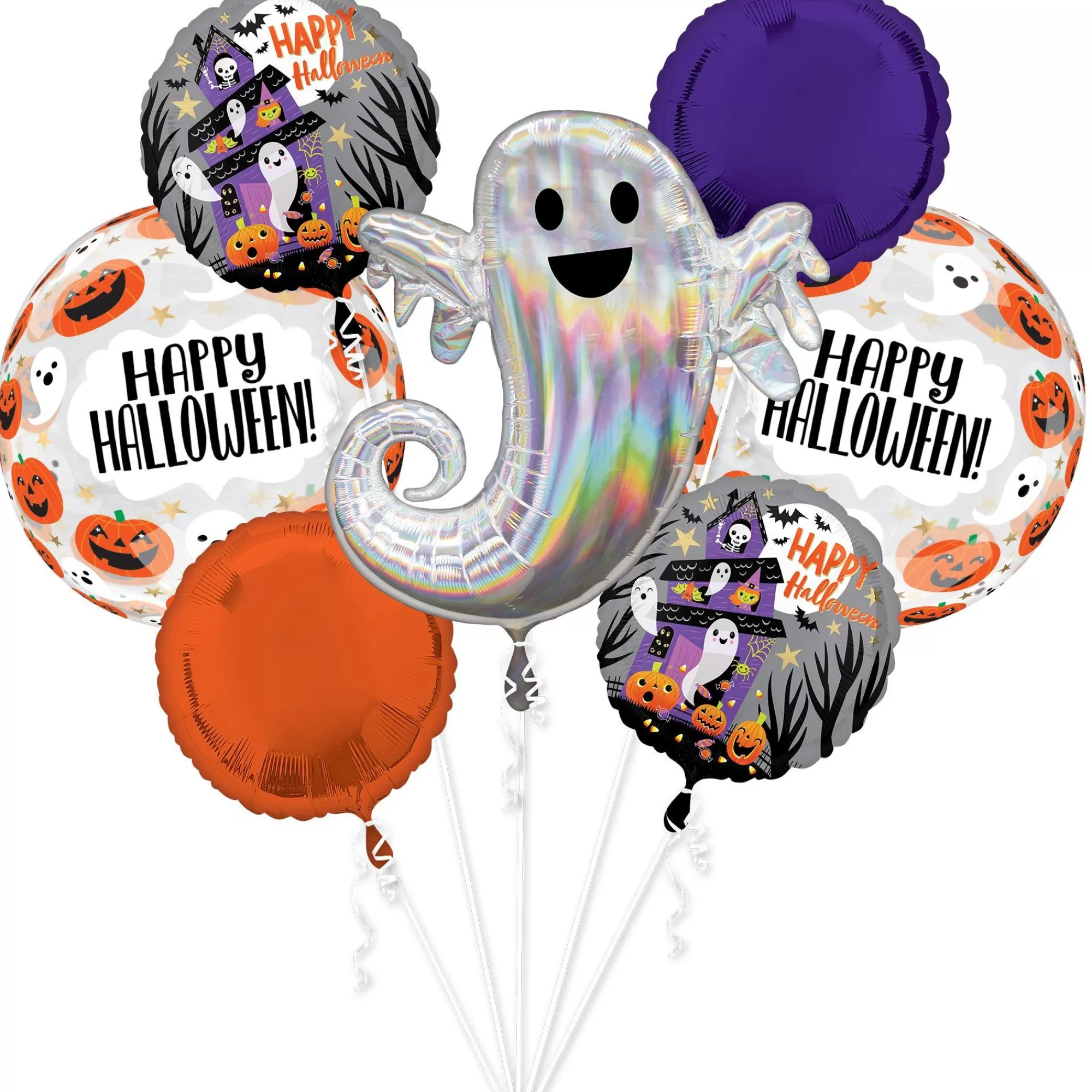 Party City Balloons | Haunted House Halloween Foil & Plastic Balloon Bouquet, 7Pc