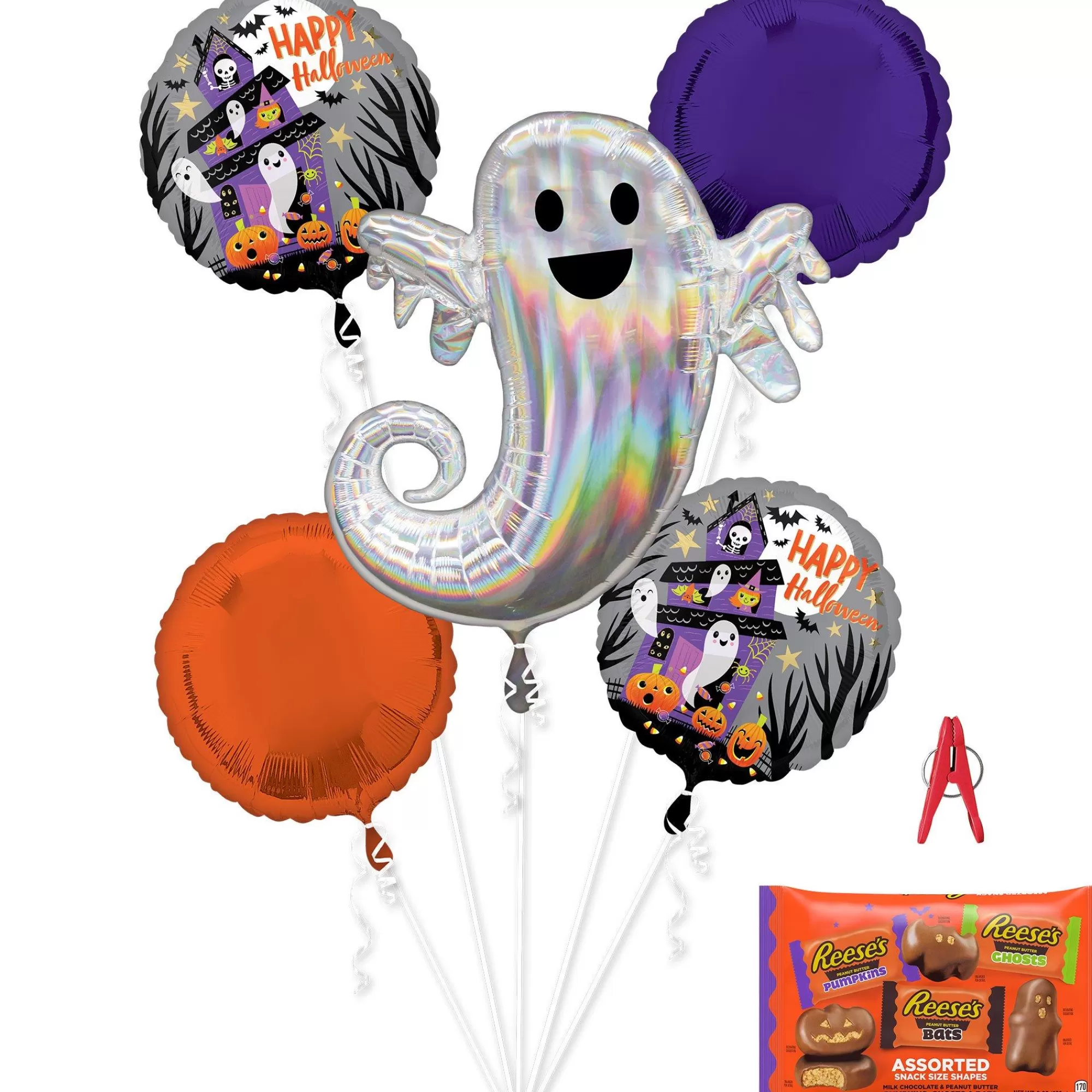 Party City Balloons | Haunted House Halloween Foil Balloon Bouquet With Candy, 7Pc