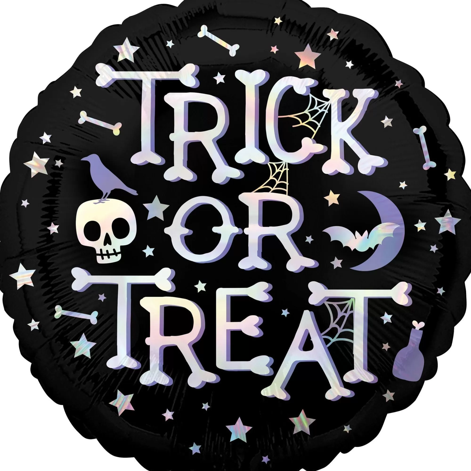 Party City Balloons | Iridescent Bones & Stars Trick-Or-Treat Round Foil Balloon, 18In