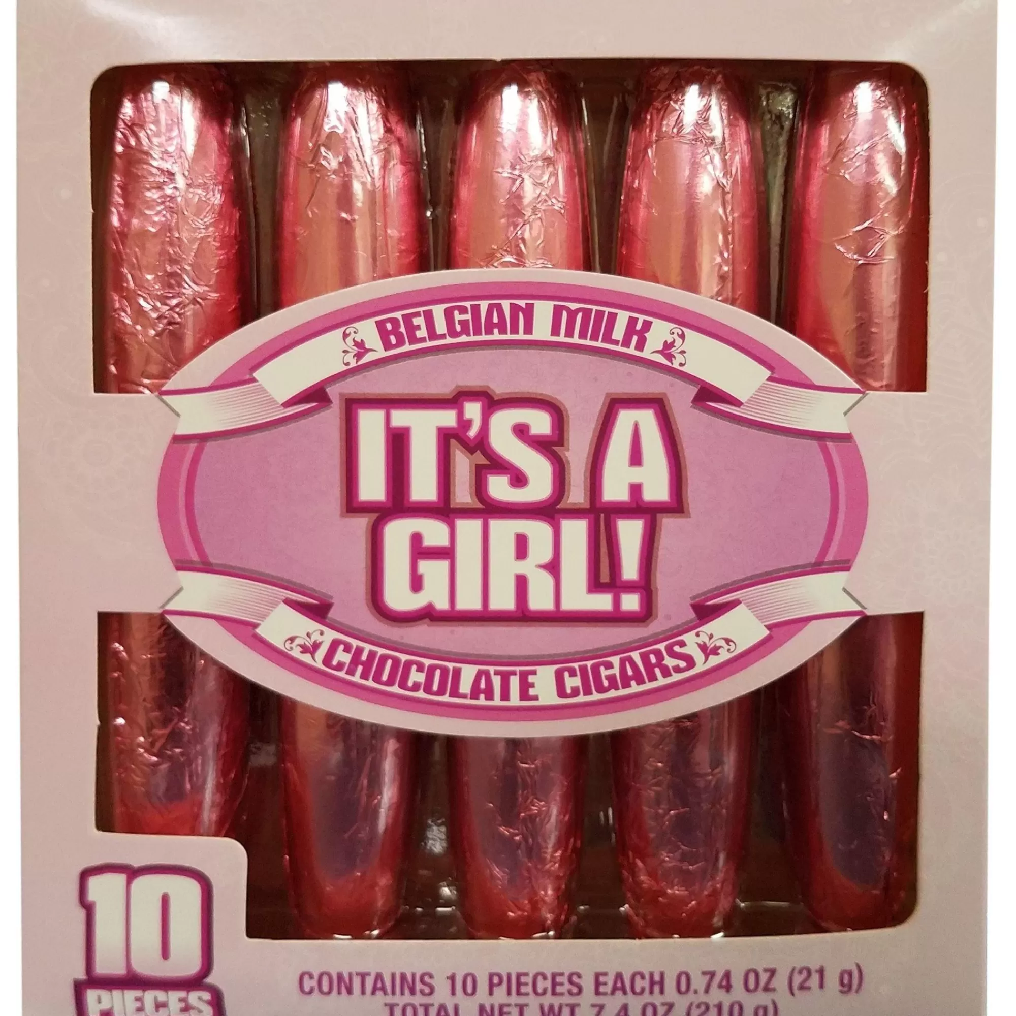 Party City Chocolate Candy-It's A Girl Belgian Milk Chocolate Cigars 10Ct Pink