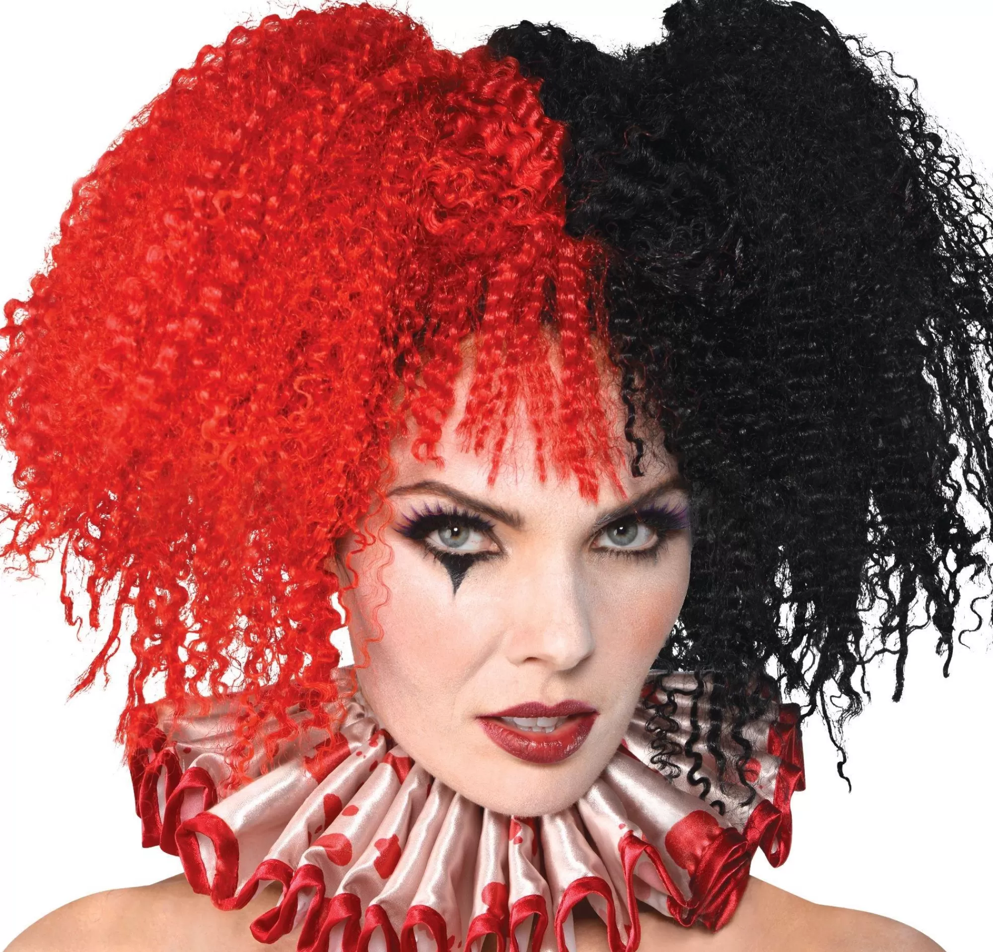 Party City Wigs-Jesterina Red & Black Wig