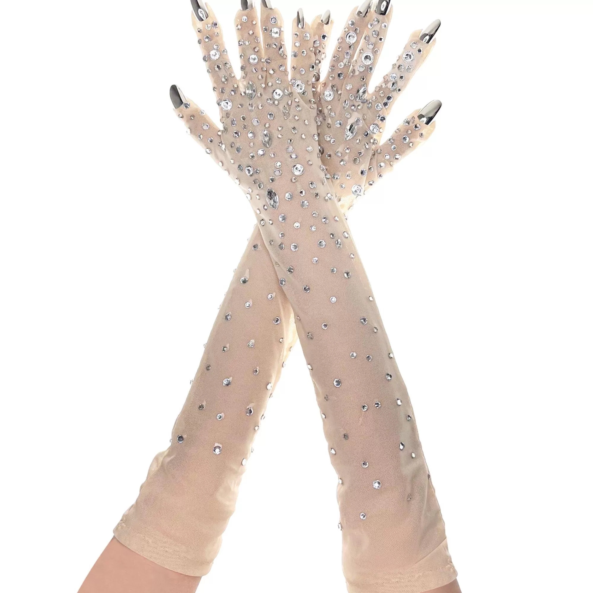 Party City Gloves | Jeweled Nude Mesh Gloves