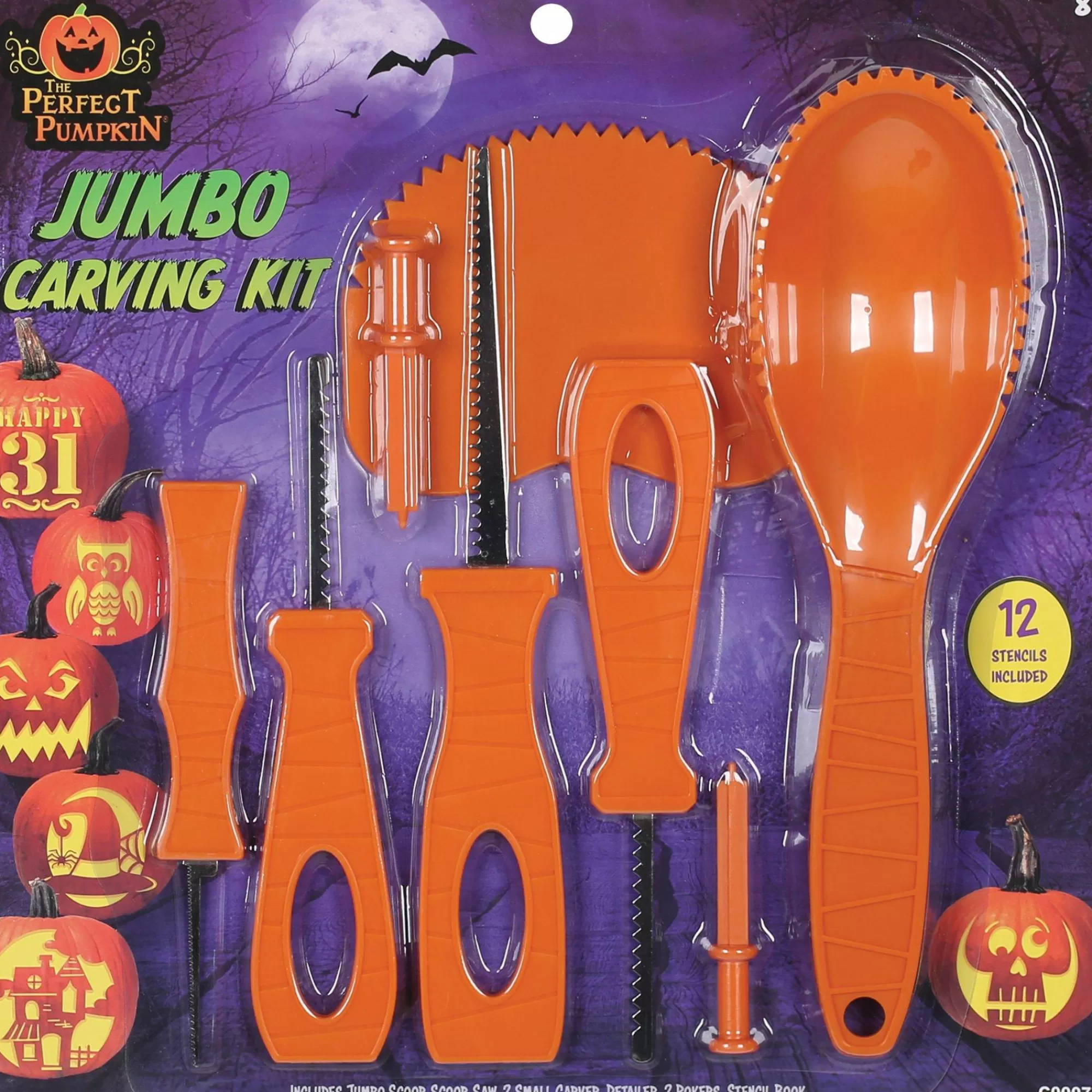 Party City Pumpkin Carving Kits | Jumbo Plastic & Stainless Pumpkin Carving Kit With Paper Stencils, 20Pc