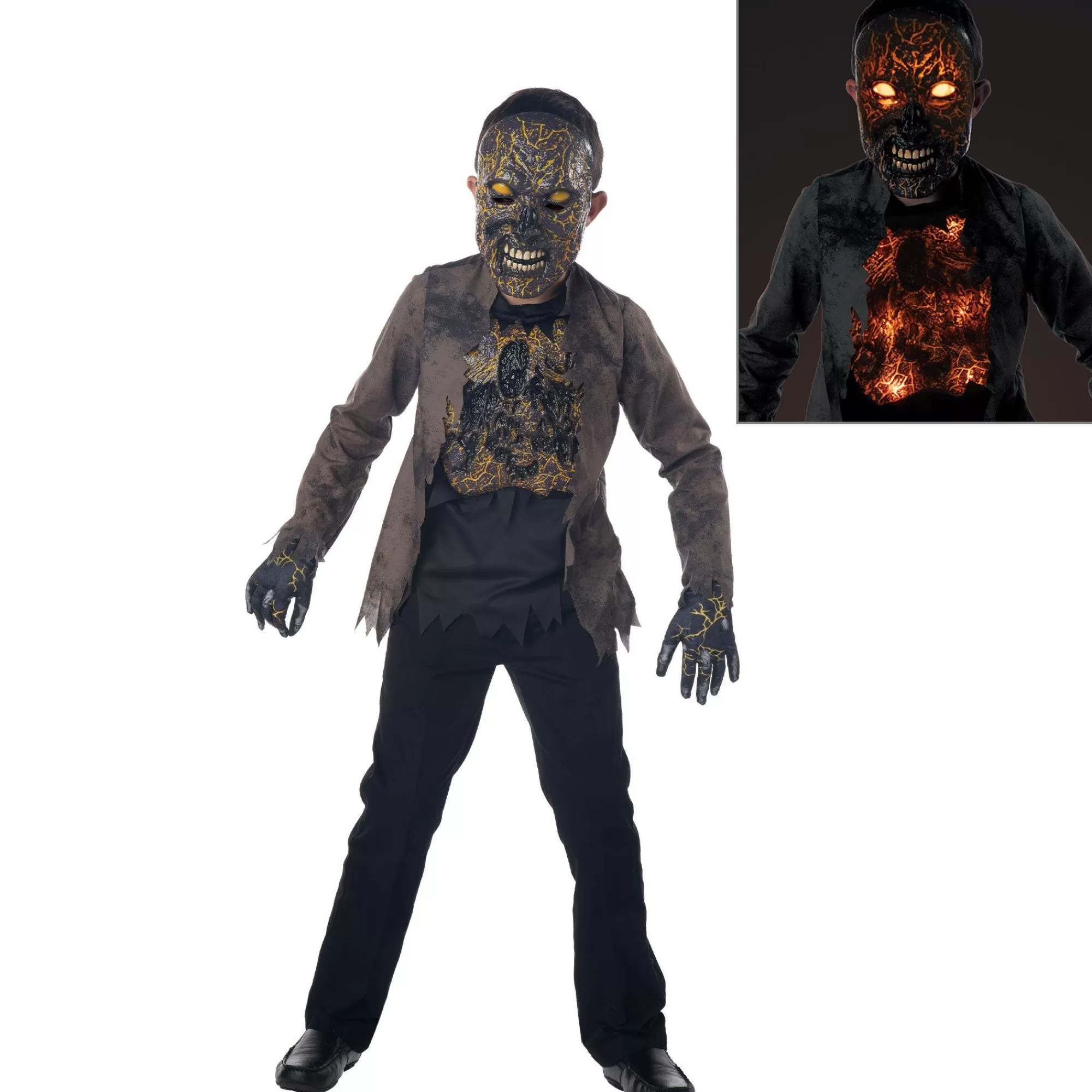 Boy Party City Scary | Kids' Light-Up Extreme Scorched Zombie Deluxe Costume