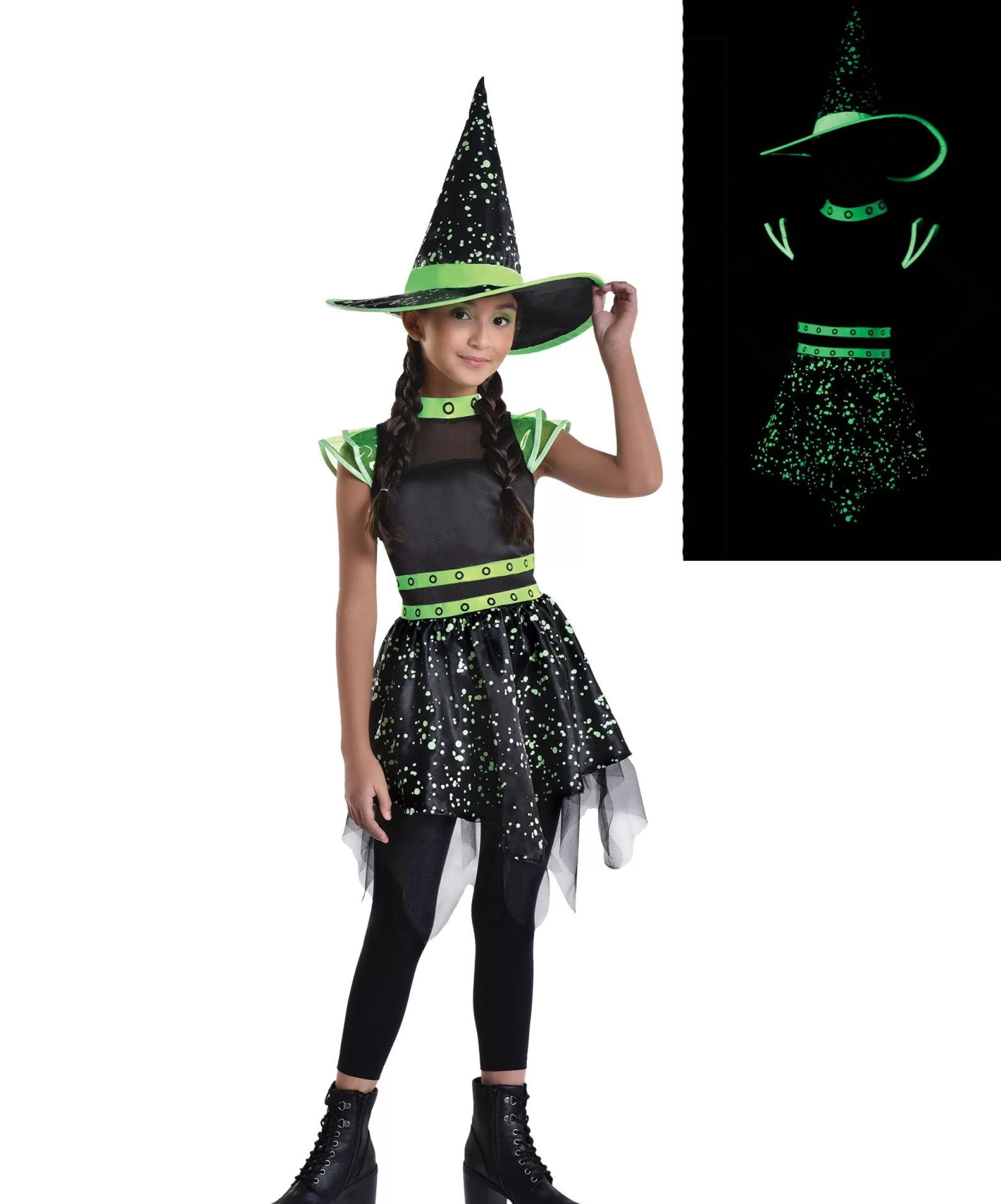 Girl Party City Witch | Kids' Midnight Witch Glow-In-The-Dark Costume