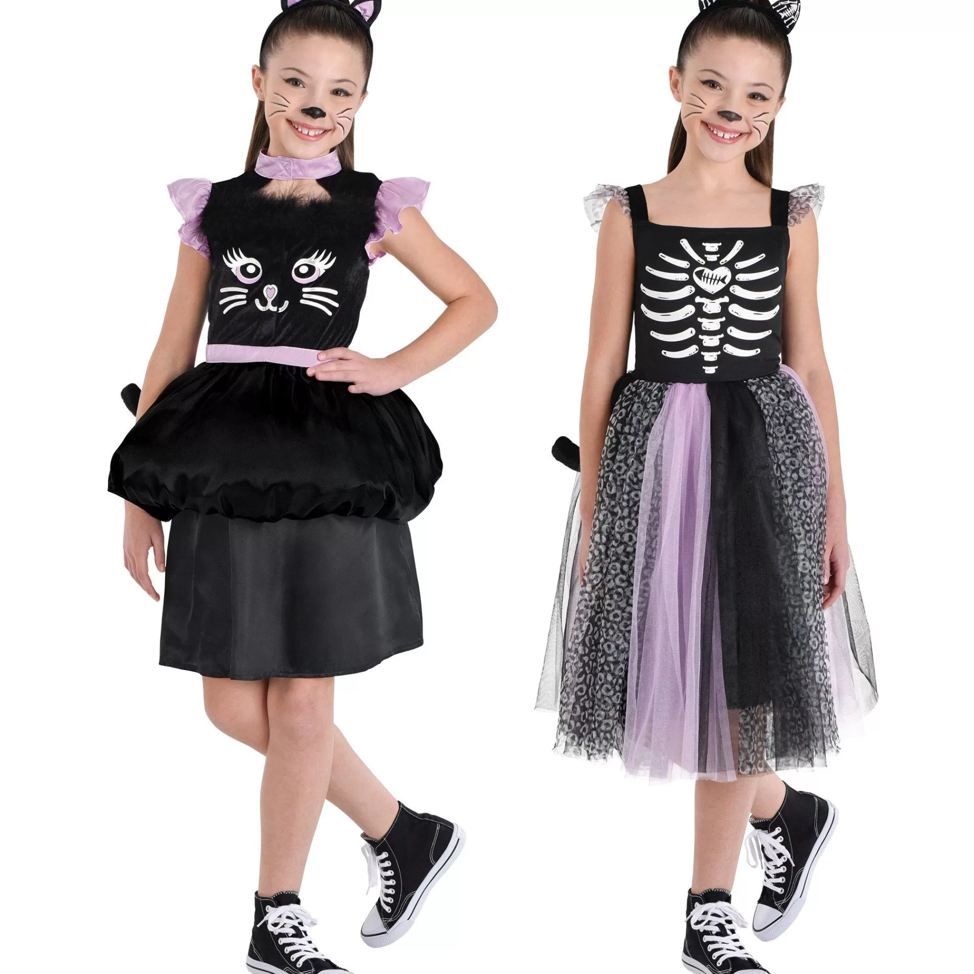 Girl Party City Animal & Bug | Kids' Skeleton Cat Transforming Costume