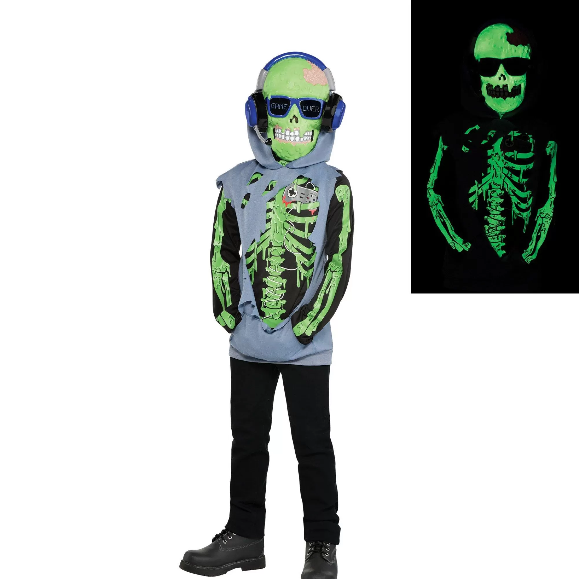 Boy Party City Scary | Kids' Zombie Gamer Glow-In-The-Dark Costume