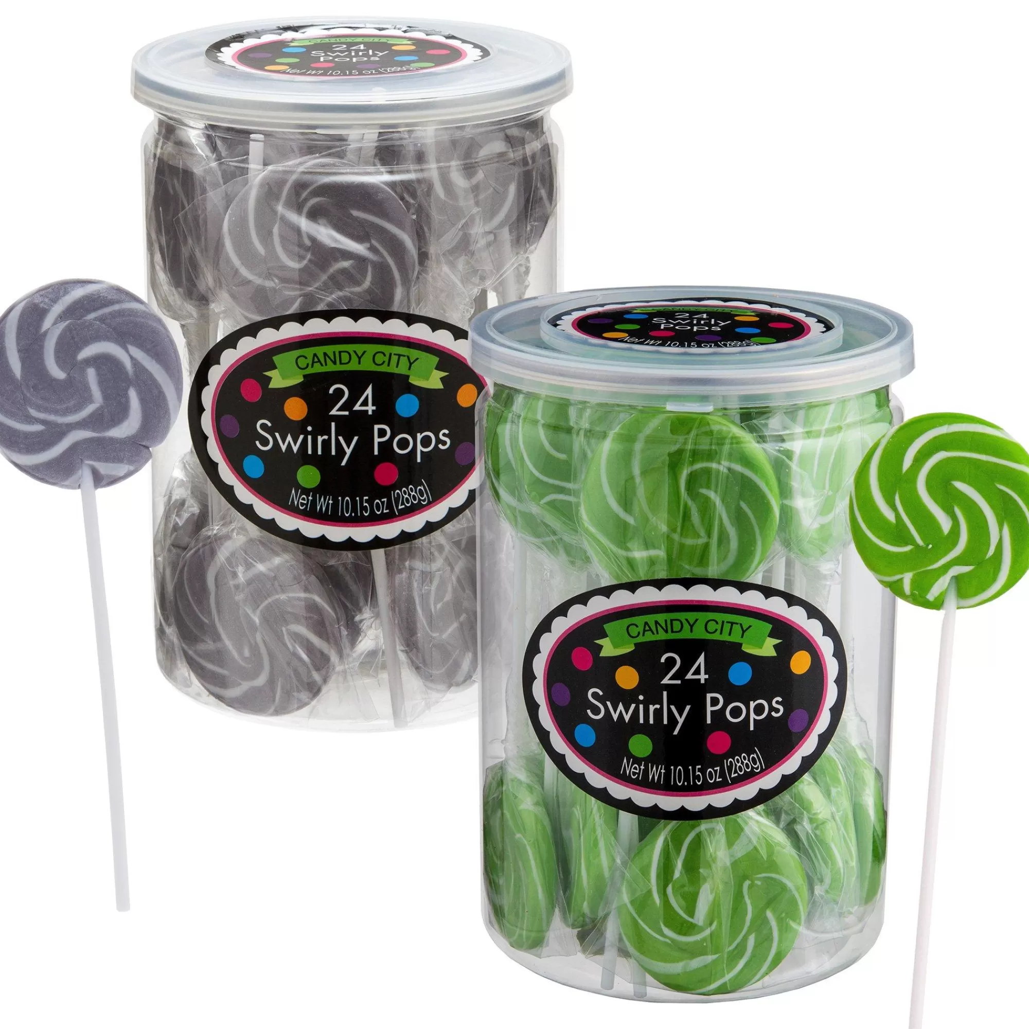Party City Candy Buffet By Color-Kiwi Green & Silver Team Colors Swirly Lollipops, 48Ct - Blackberry & Green Apple
