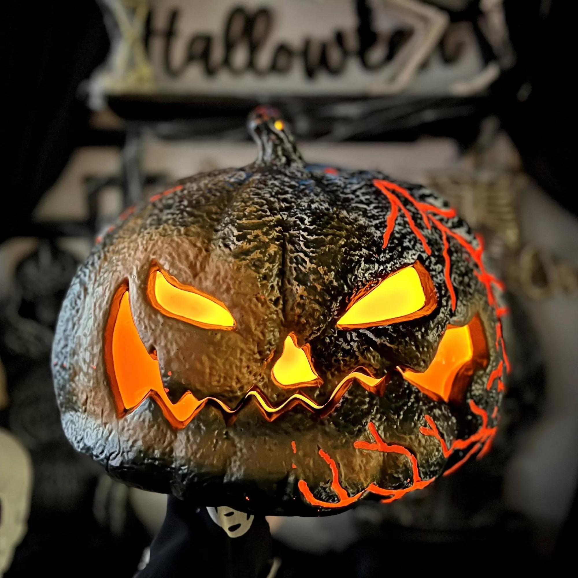 Party City Strobe Lights & Black Lights | Light-Up Flaming Pumpkin, 14.2In X 10.2In - Halloween Decoration