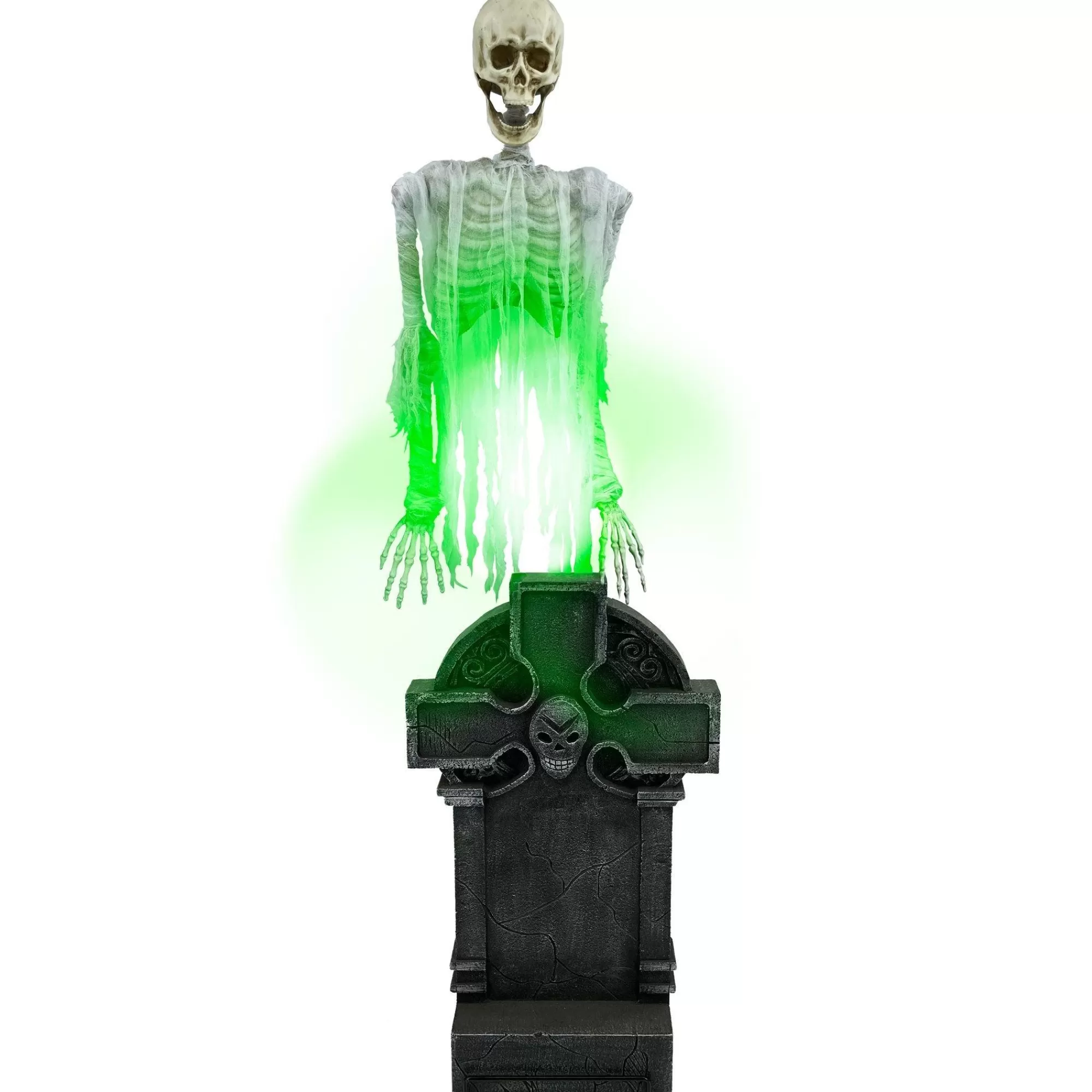 Party City Tombstones & Fencing | Light-Up Floating Skeleton Ghost & Gravestone Fabric & Plastic Yard Decoration With Sounds, 6Ft