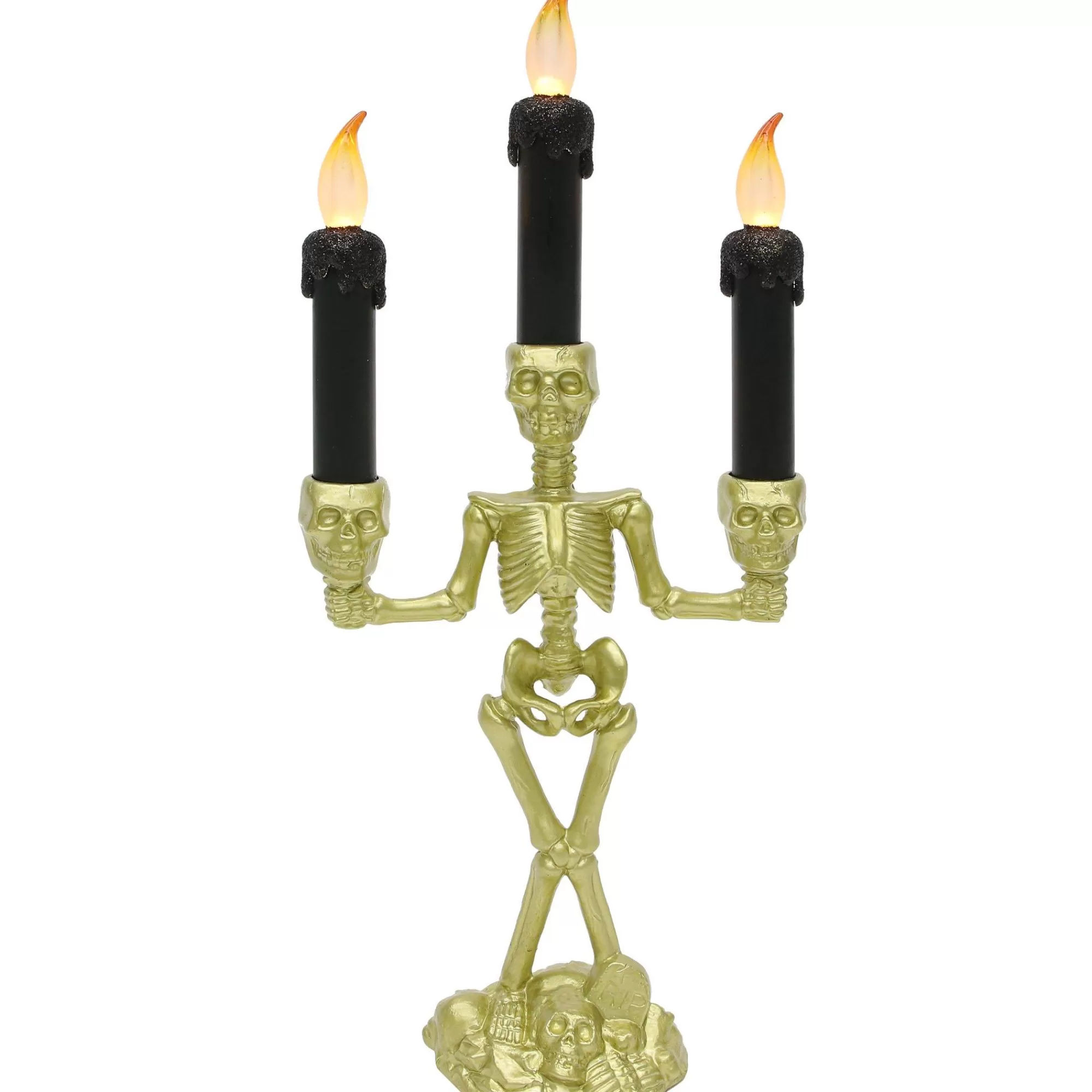 Party City Strobe Lights & Black Lights | Light-Up Gold Skeleton Plastic Candelabra, 6.3In X 14In