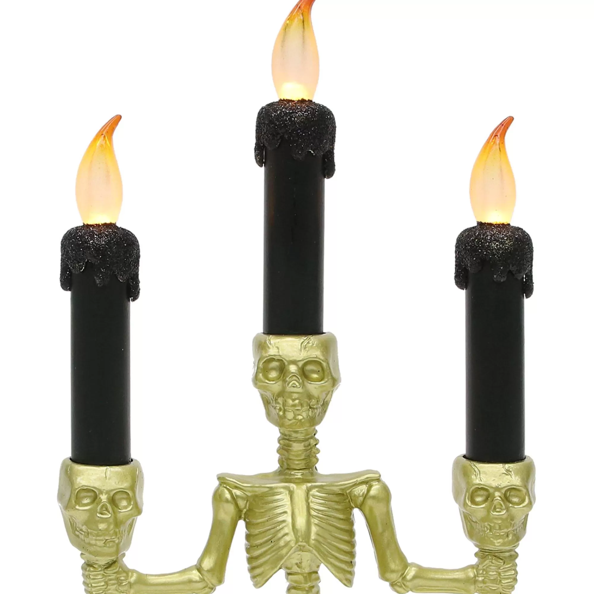 Party City Strobe Lights & Black Lights | Light-Up Gold Skeleton Plastic Candelabra, 6.3In X 14In