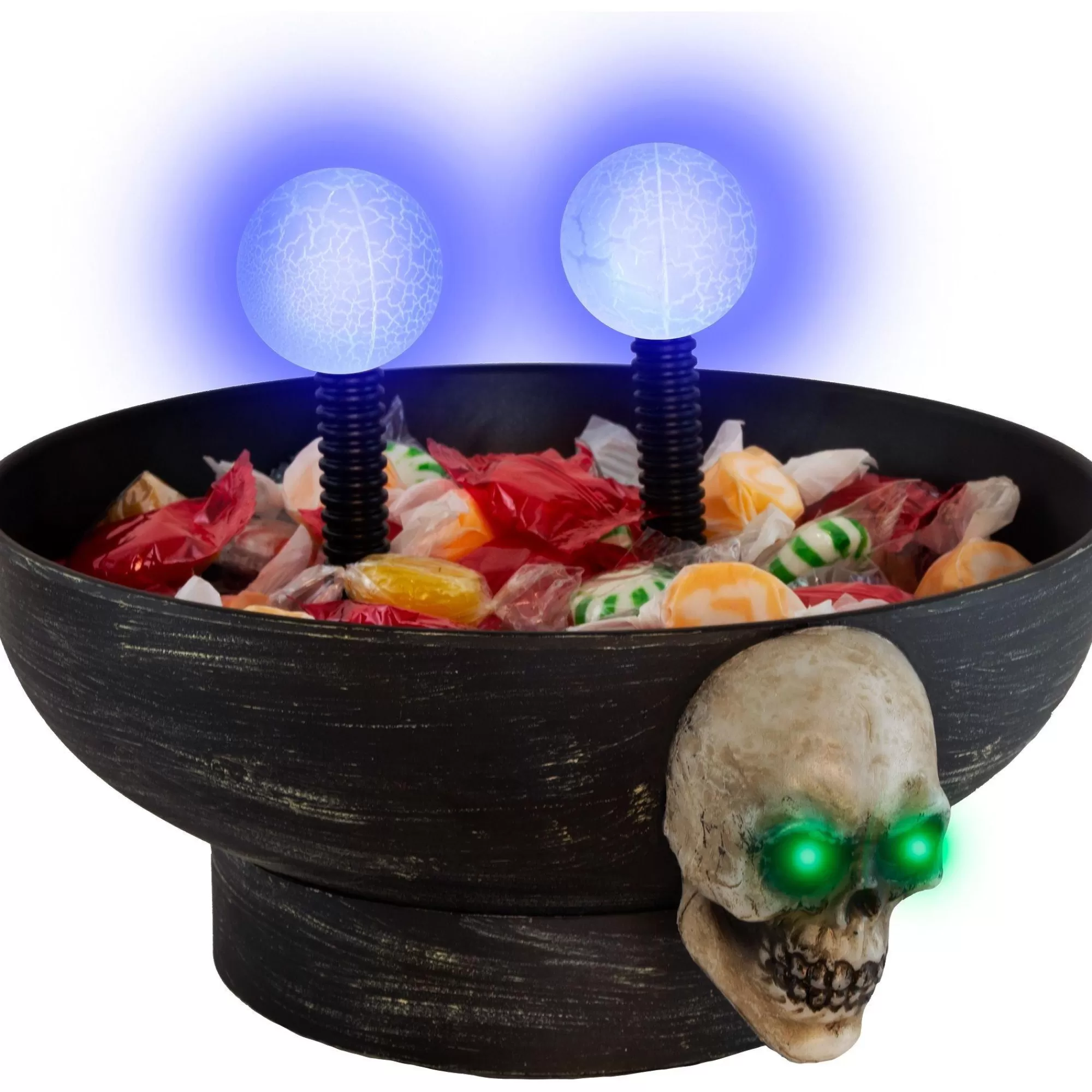 Party City Wicked Haunting | Light-Up Motion-Activated Electrode Skull Halloween Plastic Candy Bowl With Sounds, 8.5In X 7In