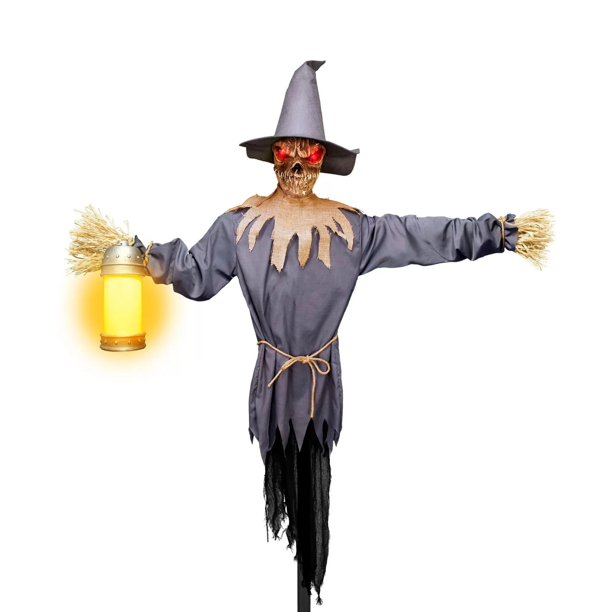 Party City Animatronics | Light-Up Motion-Activated Scarecrow & Lantern Plastic & Fabric Yard Stake With Sounds, 7.8Ft