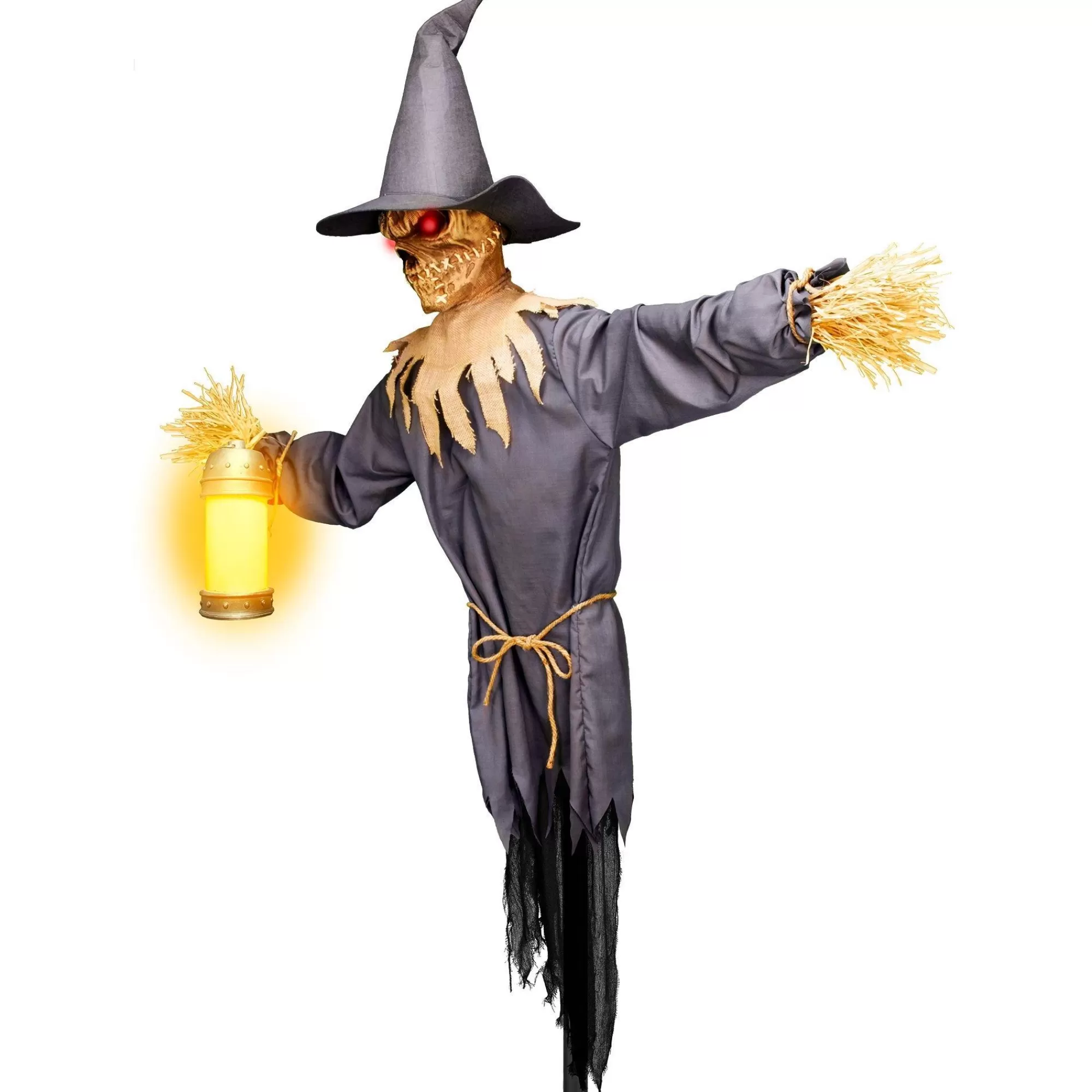 Party City Animatronics | Light-Up Motion-Activated Scarecrow & Lantern Plastic & Fabric Yard Stake With Sounds, 7.8Ft