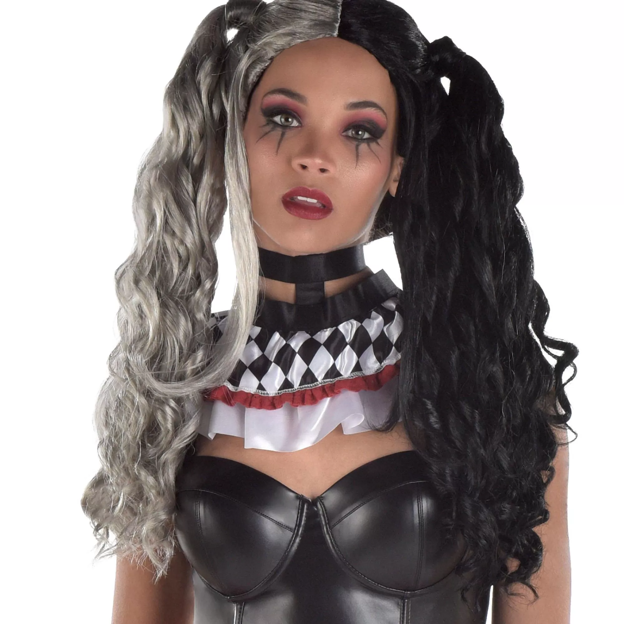 Party City Wigs-Long Black & Gray Pigtail Wig