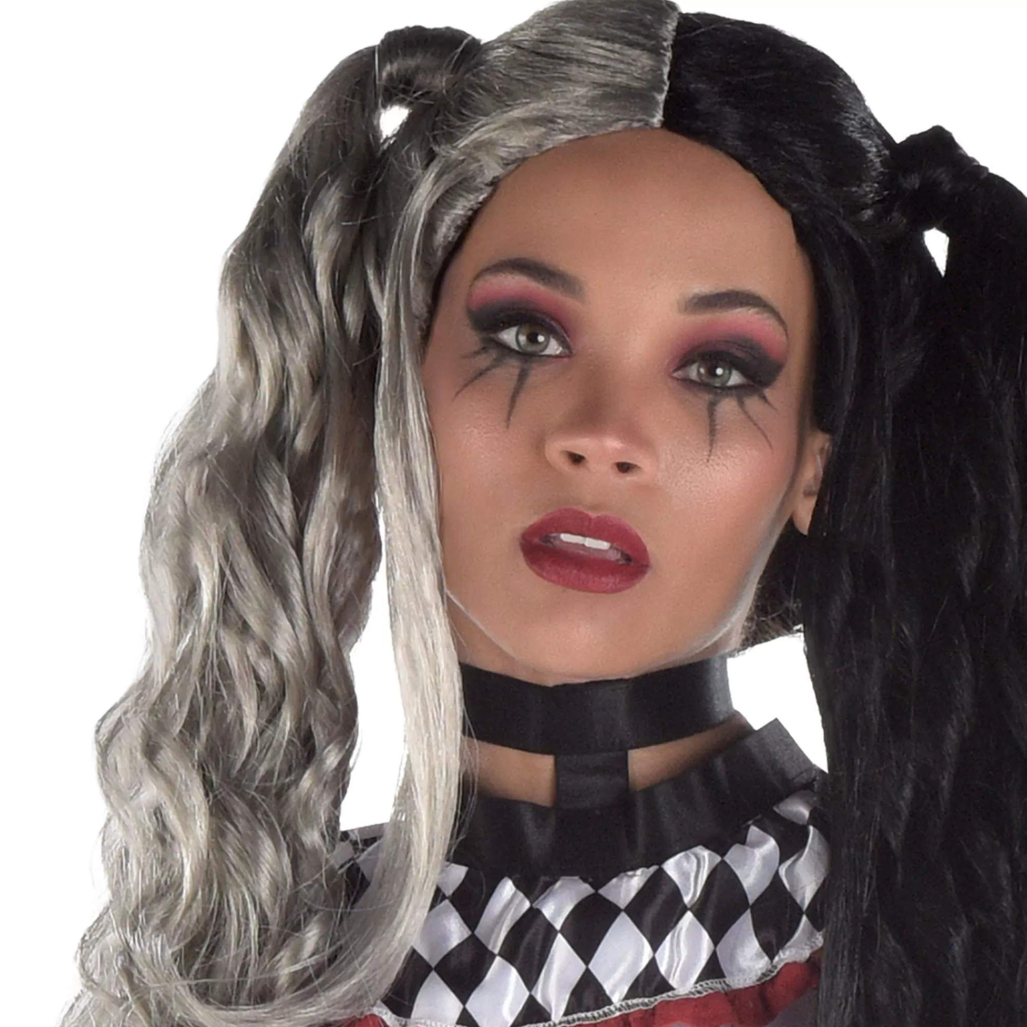 Party City Wigs-Long Black & Gray Pigtail Wig