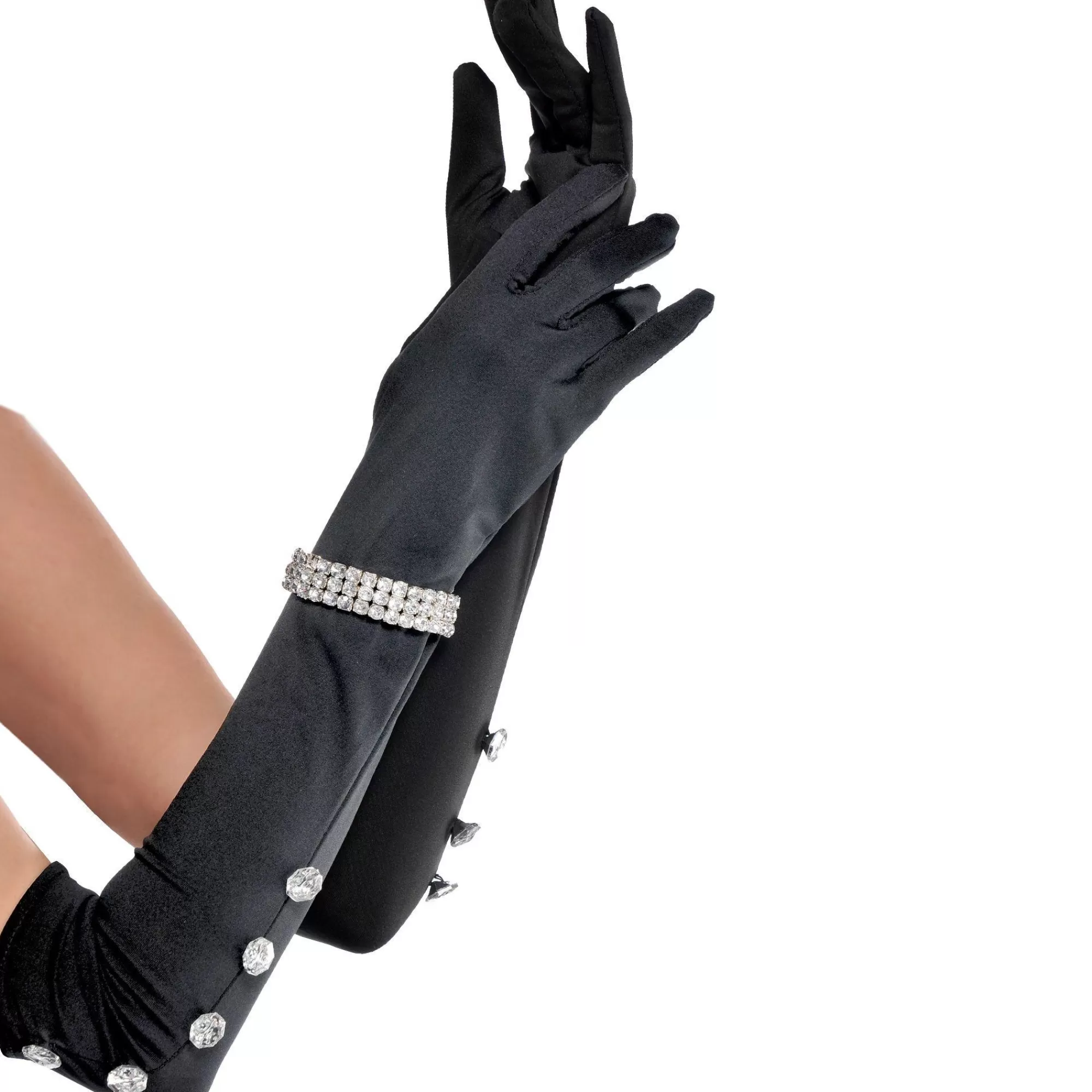 Party City Gloves-Long Satin Rhinestone Gloves