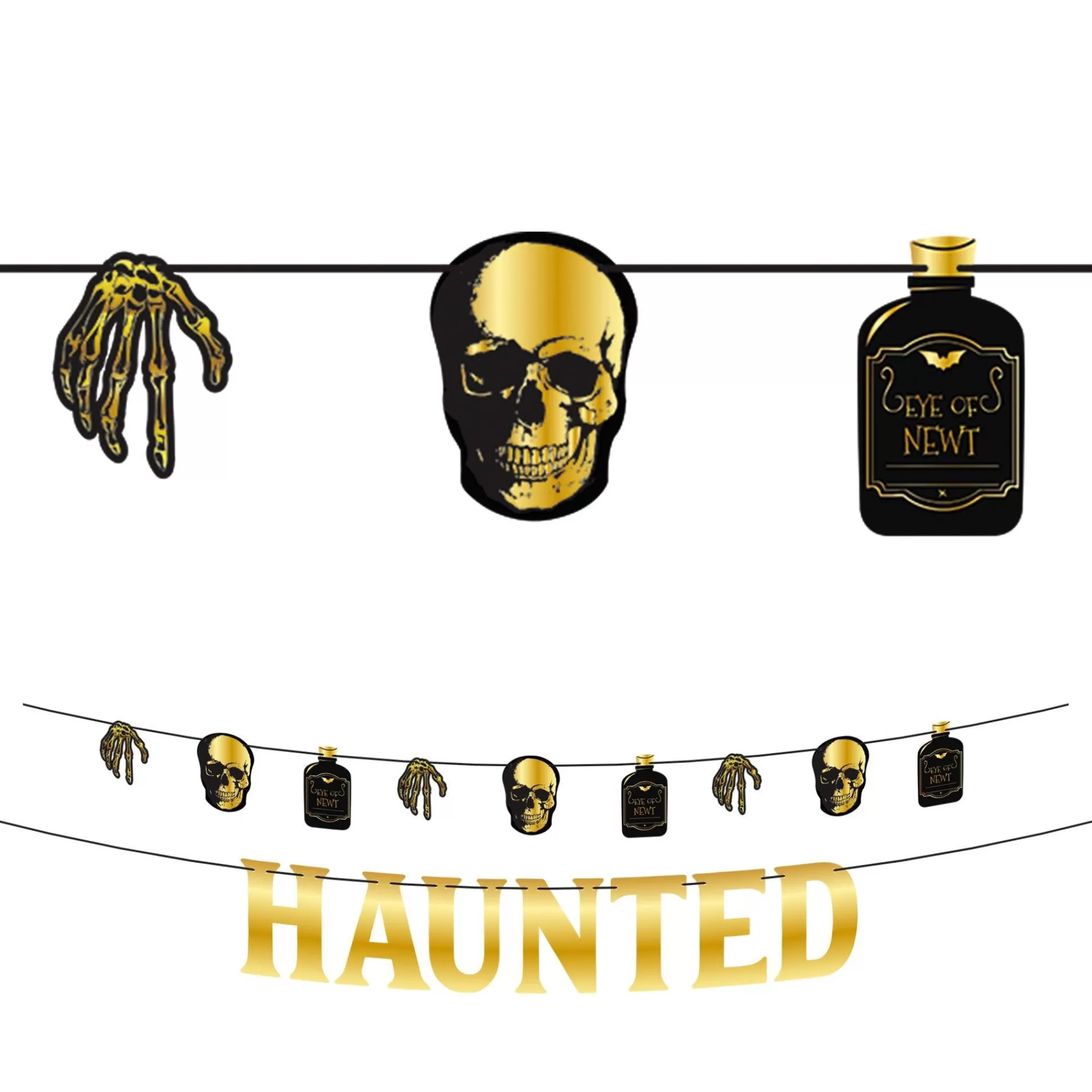 Party City Boneyard Glam | Metallic Glam Boneyard Black & Gold Haunted Banners, 2Ct