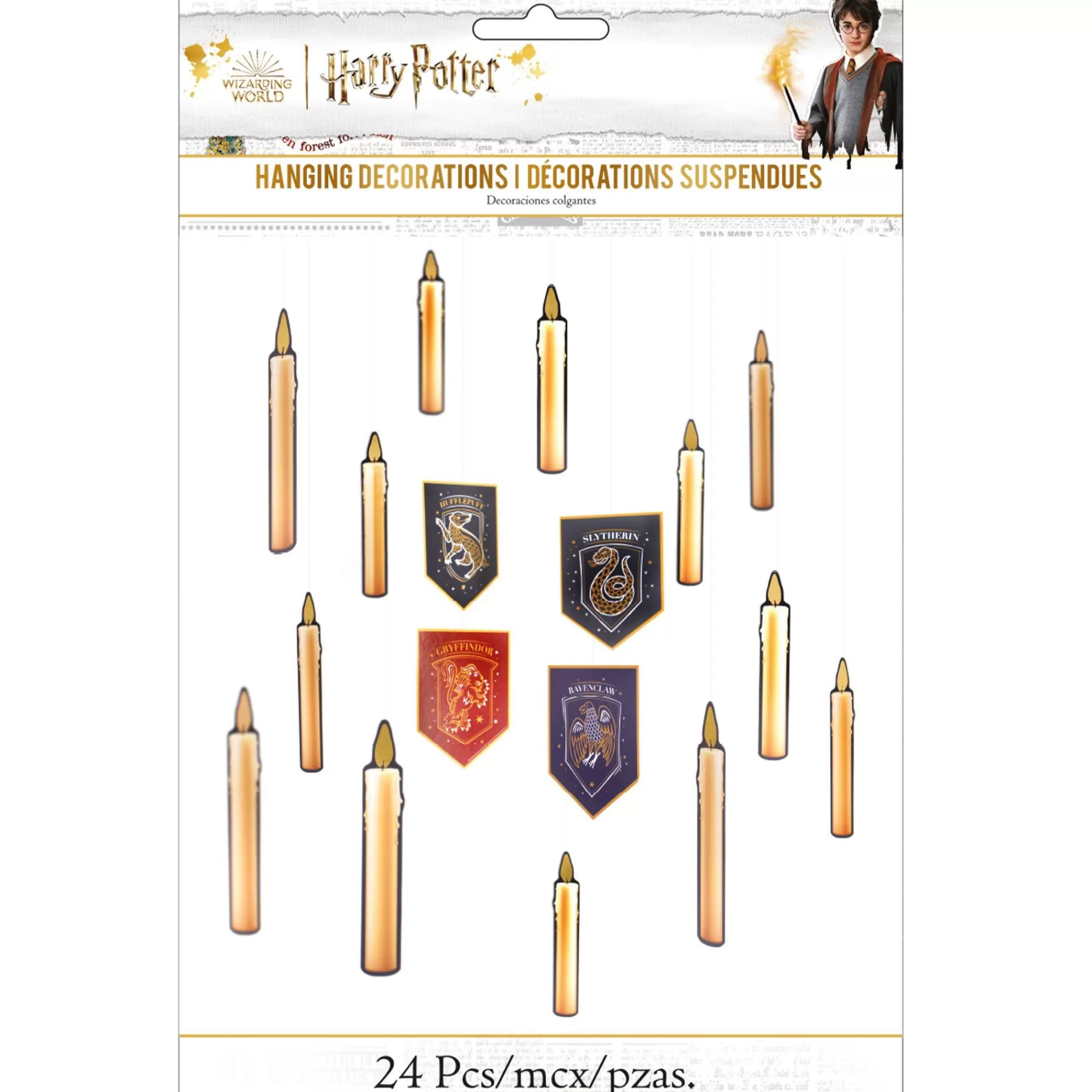 Party City Harry Potter Hogwarts | Metallic Hogwarts United Cardstock Hanging Decorations, 24Ct - Harry Potter