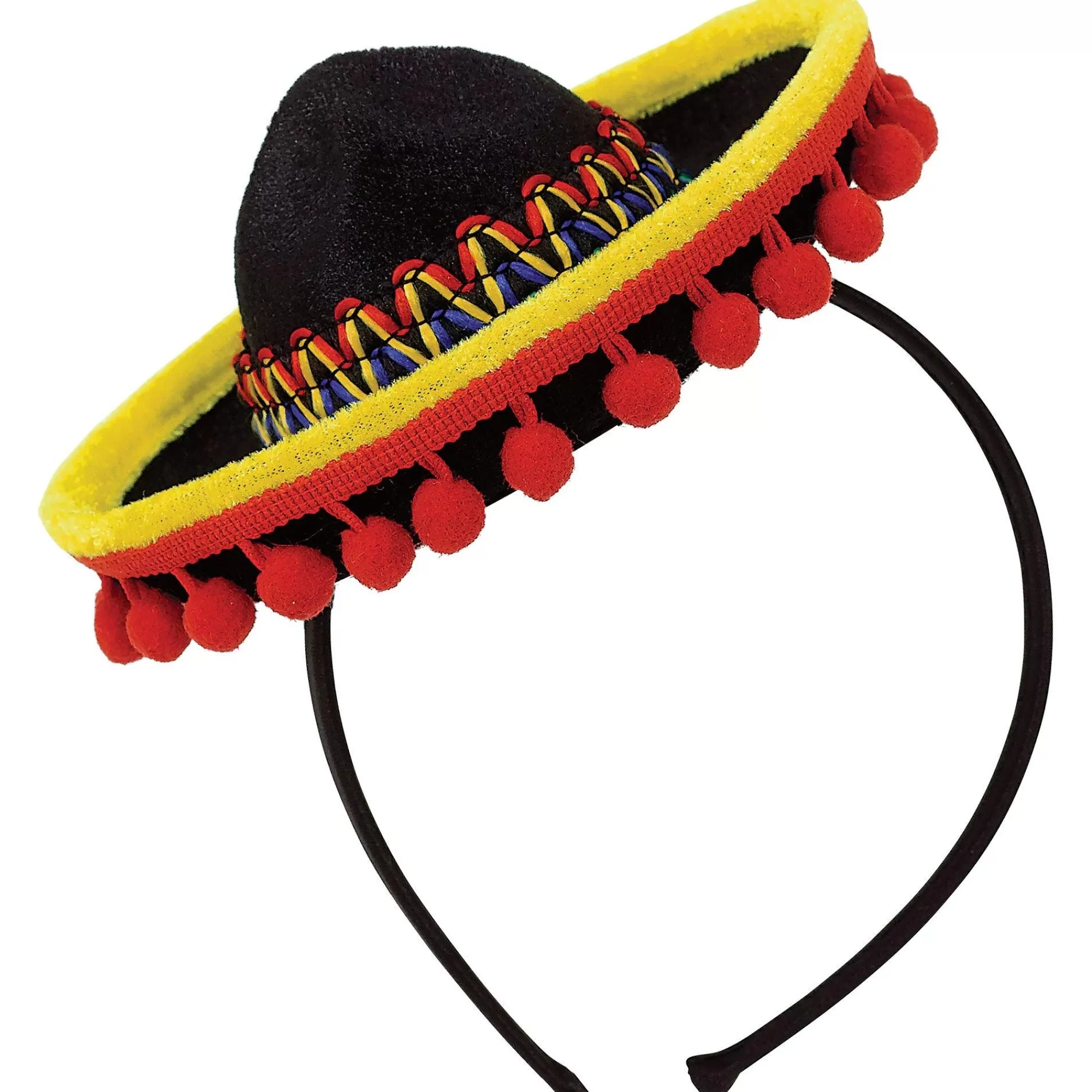 Party City Hats-Mini Sombrero Headband With Ball Fringe