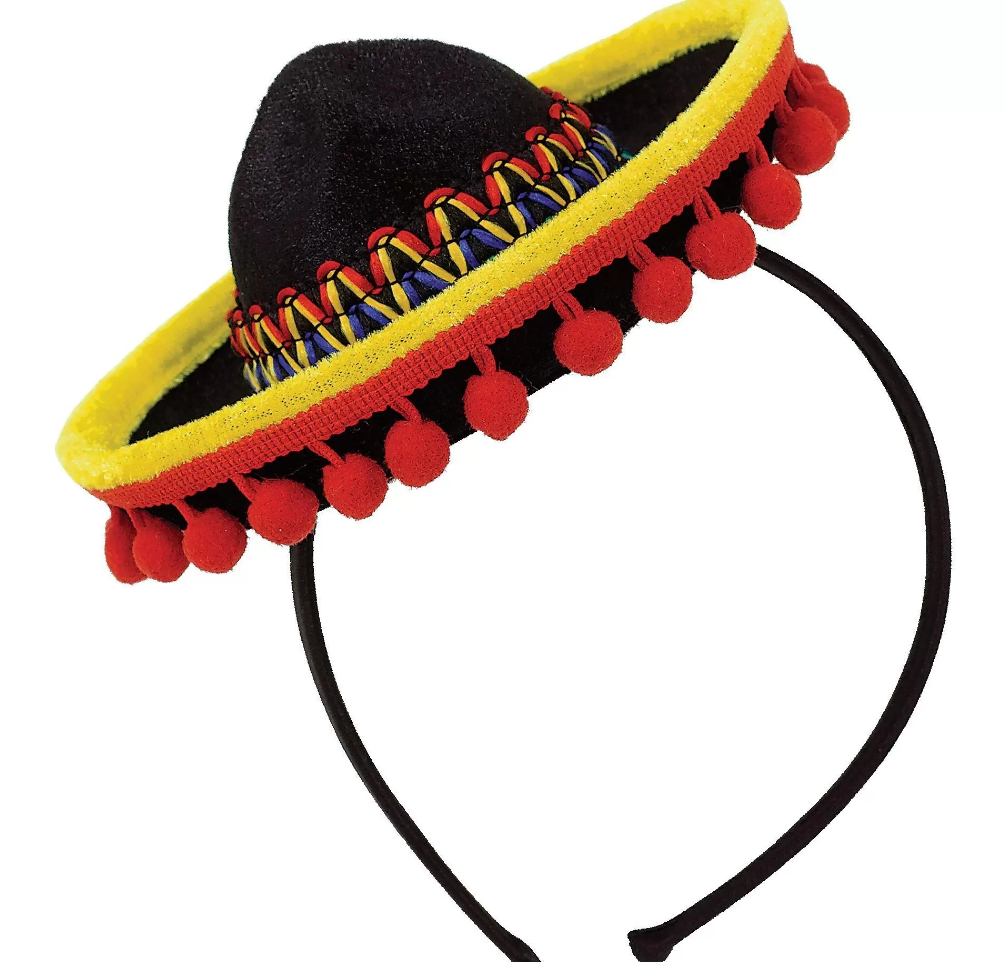 Party City Hats-Mini Sombrero Headband With Ball Fringe