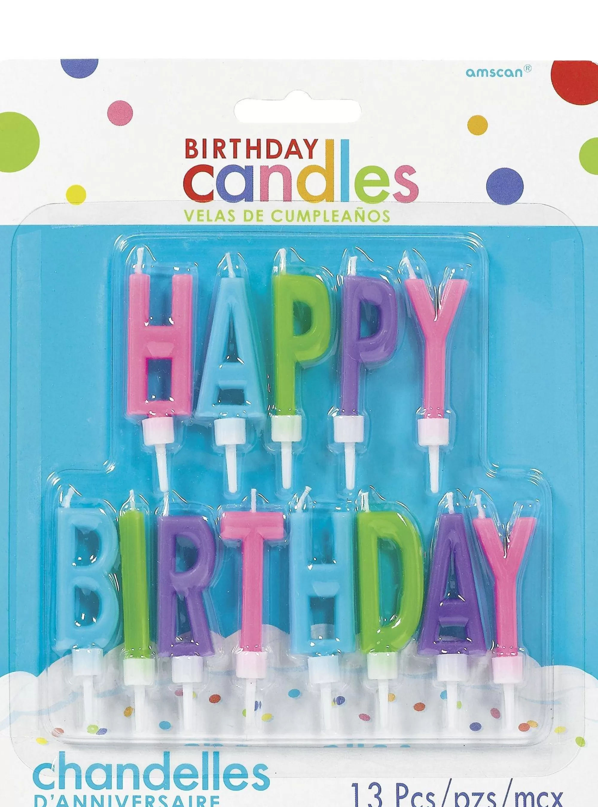 Party City Baking Supplies-Multicolor Bright Happy Birthday Toothpick Candle Set 13Pc