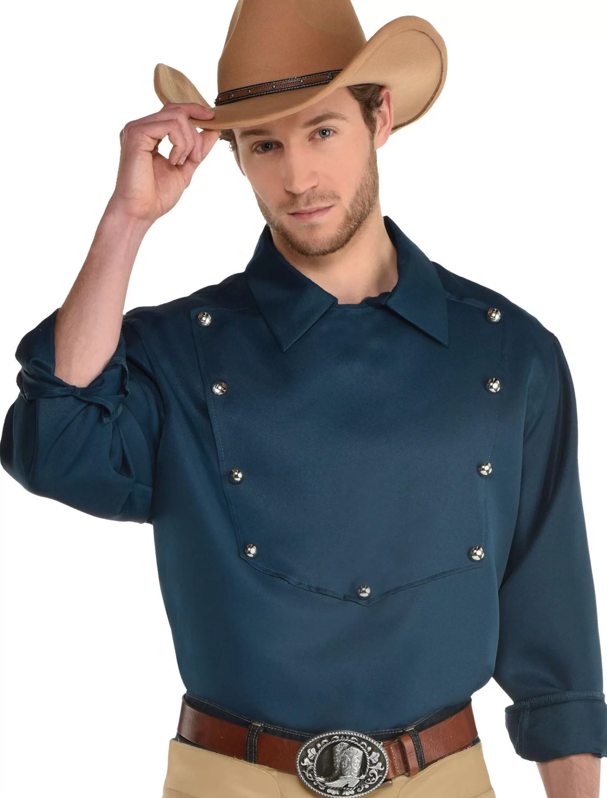 Men Party City Cowboy & Western | Navy Blue Cowboy Collared Shirt For Adults