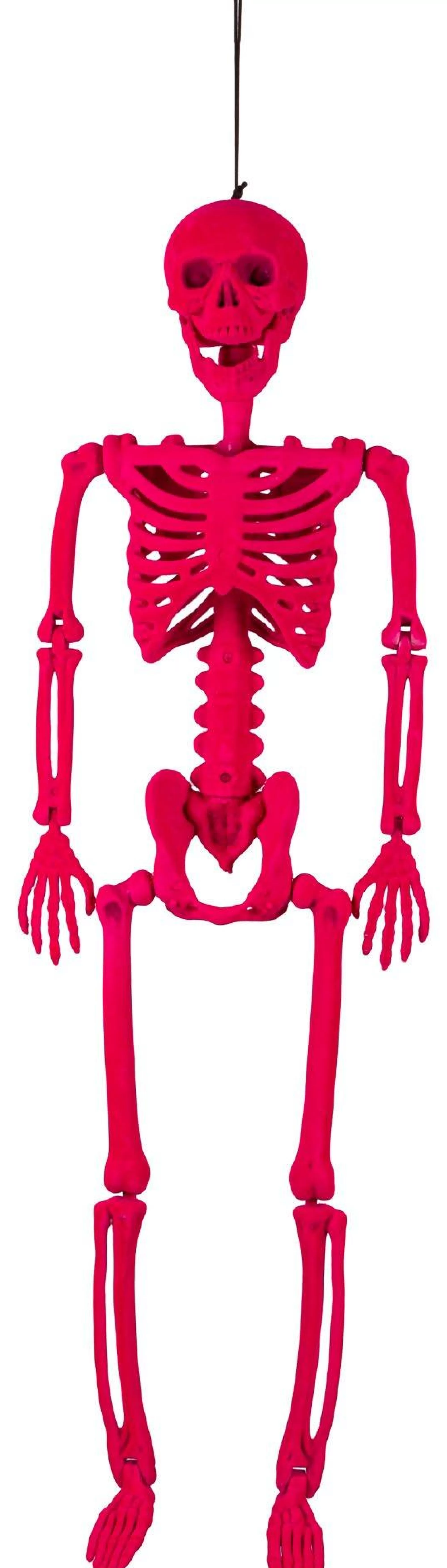 Party City Boneyard Glam | Neon Pink Black Light Reactive Flocked Skeleton Hanging Decoration, 36In