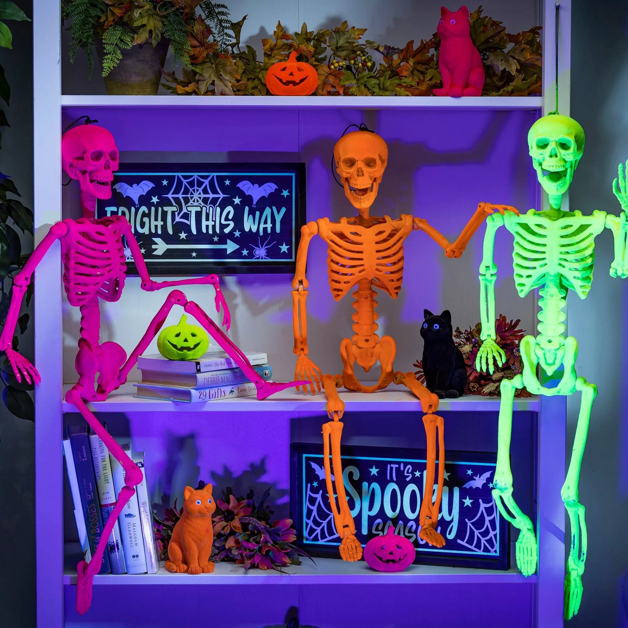 Party City Boneyard Glam | Neon Pink Black Light Reactive Flocked Skeleton Hanging Decoration, 36In