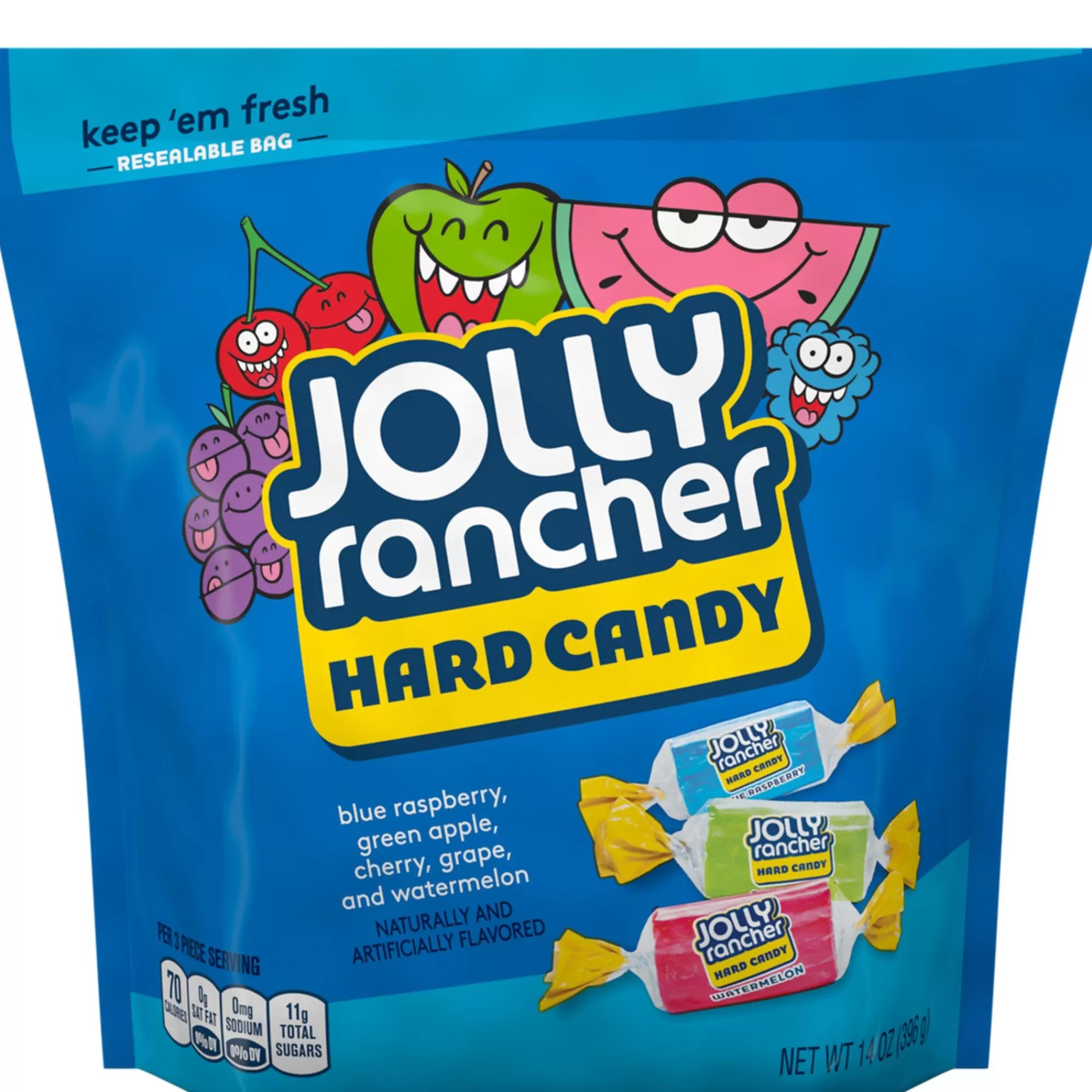 Jolly Rancher Bulk Candy-Original Hard Candy Resealable Bag, 65Pc - Blue Raspberry, Cherry, Grape, Green Apple & Watermelon