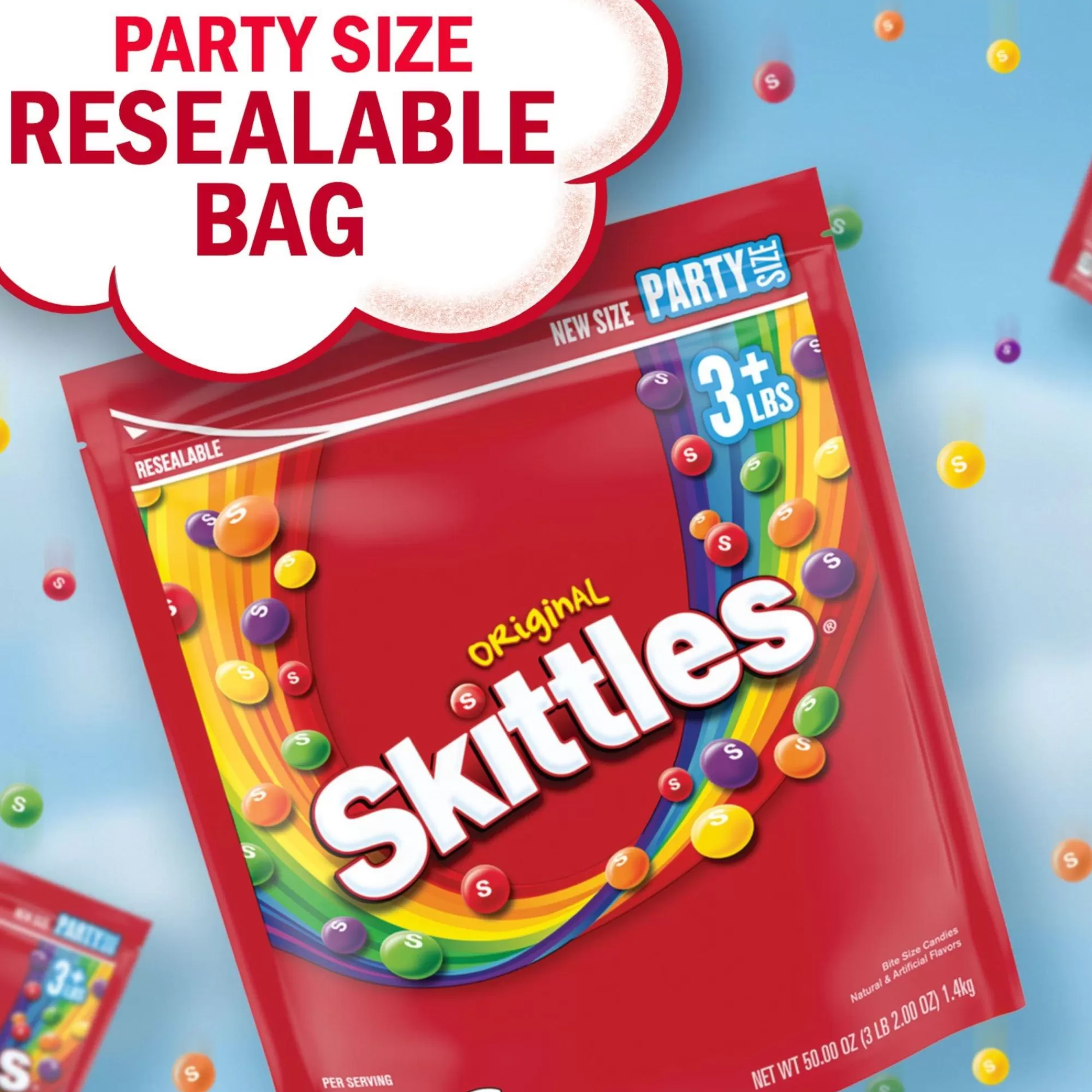 Skittles Bulk Candy-Original Party Size Resealable Bag, 50Oz, 1,377Pc