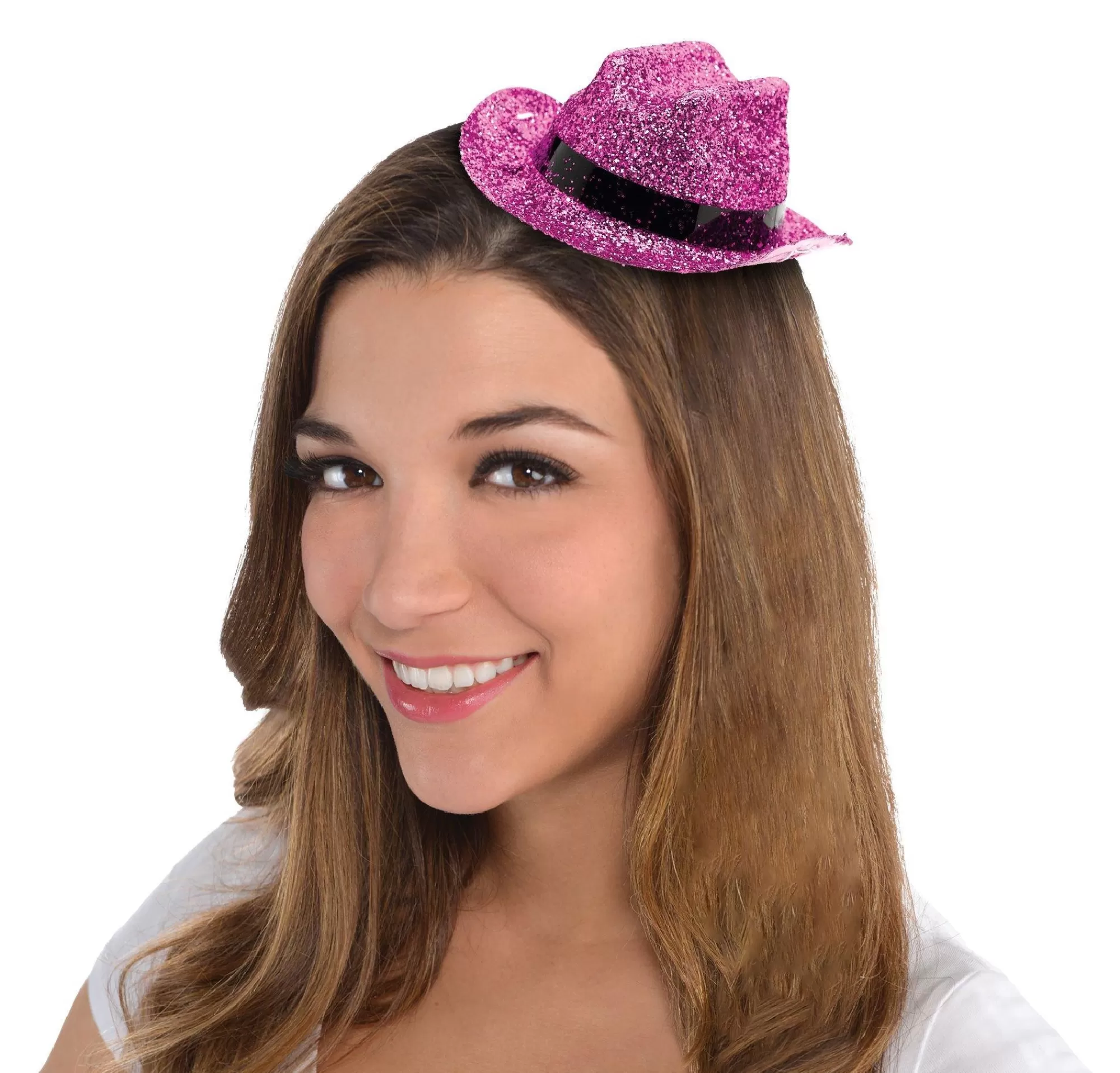 Party City Hats-Pink Glitter Mini Cowboy Hat Hot Pink