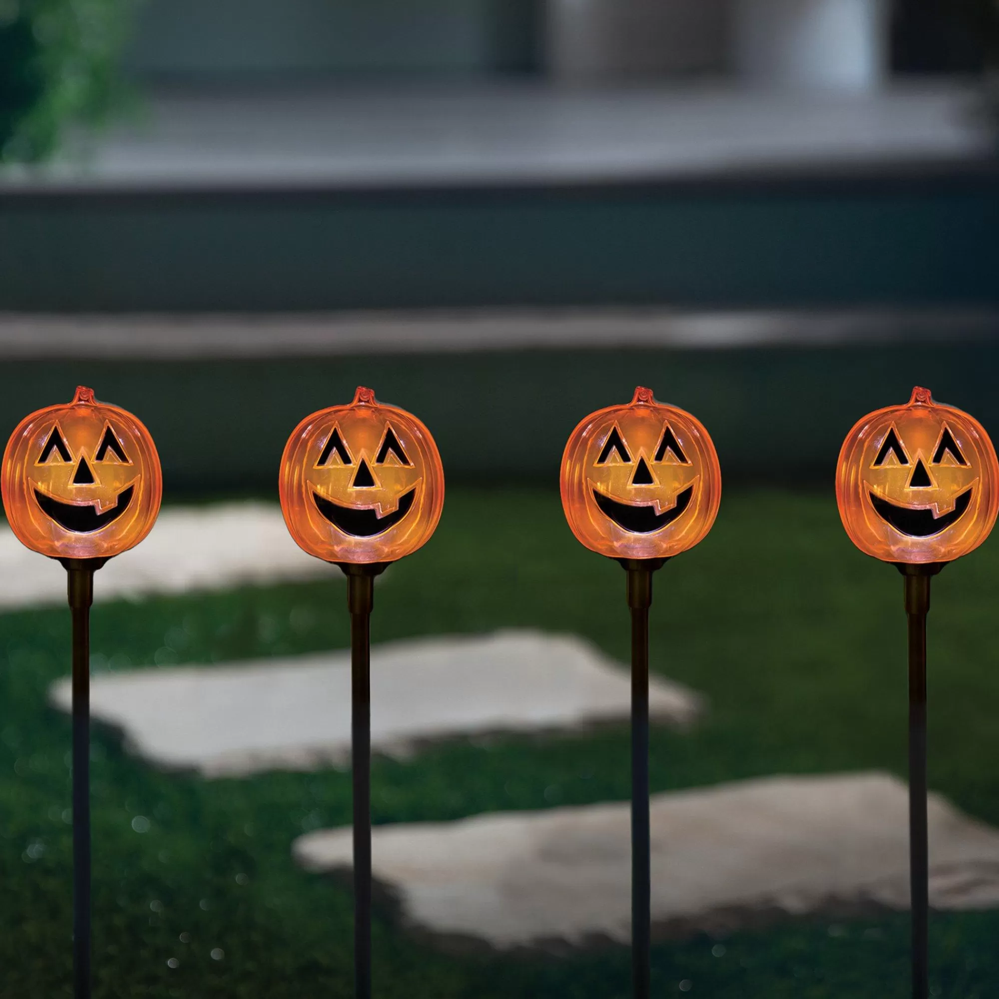 Party City Strobe Lights & Black Lights | Pumpkin Solar Led Plastic Walkway Lights, 9.9Ft X 1.6Ft, 4Ct