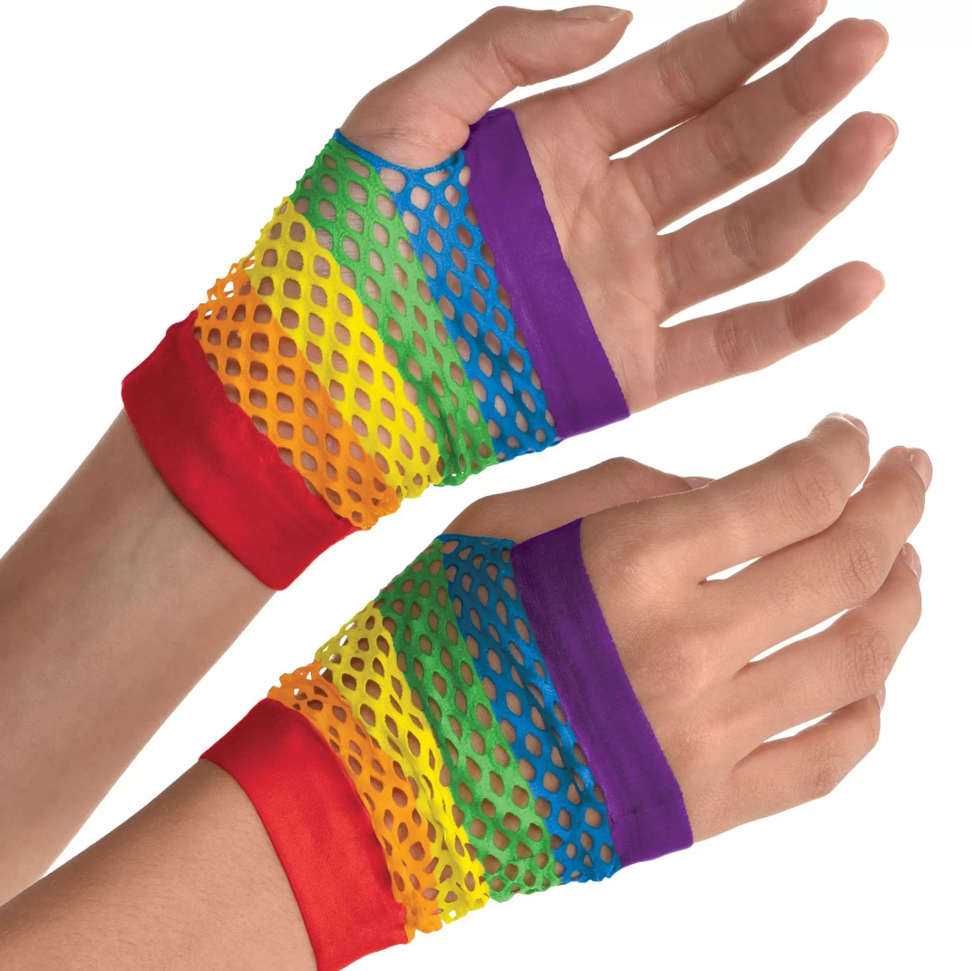 Party City Gloves-Rainbow Fishnet Fingerless Gloves