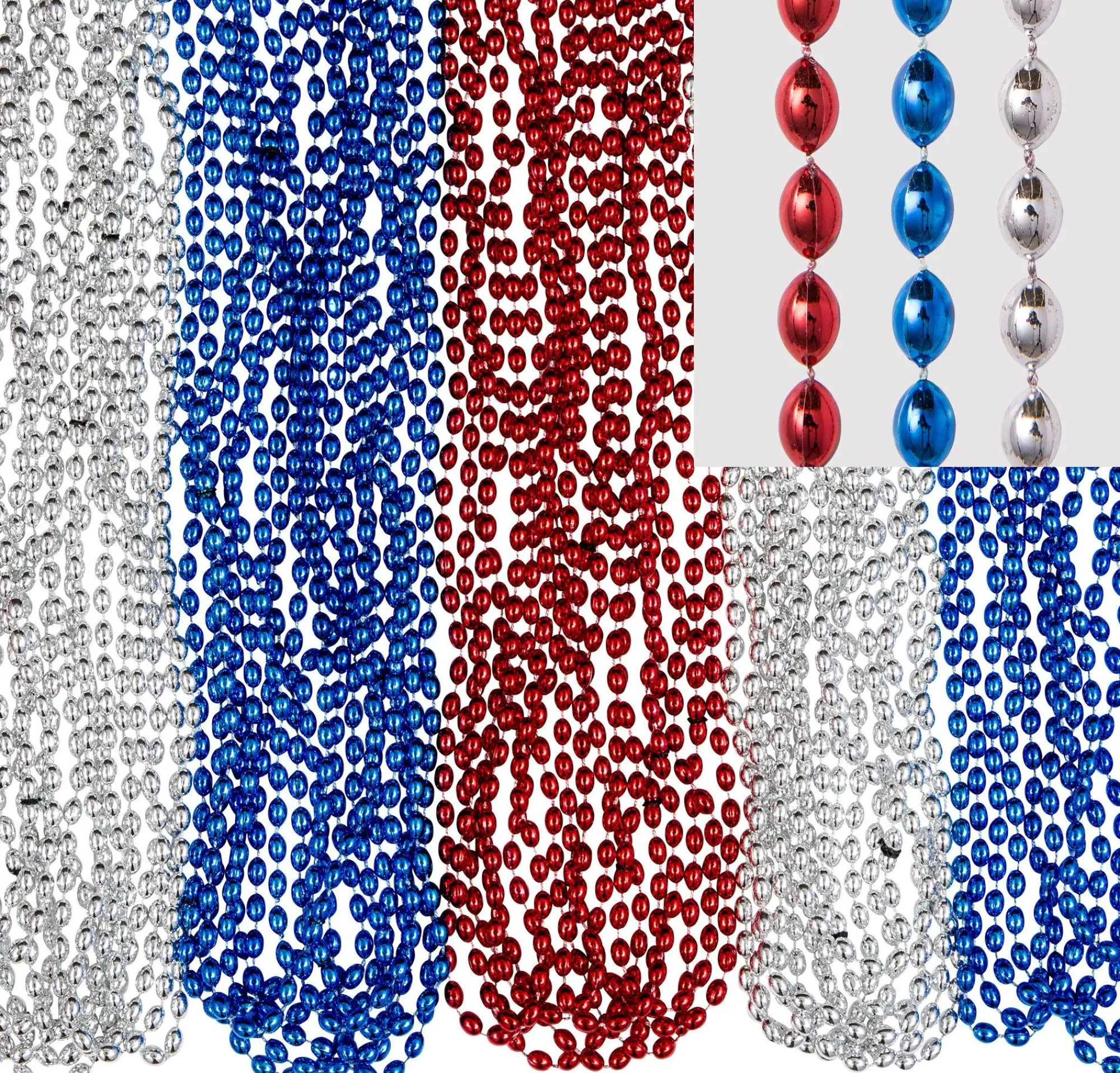 Party City Jewelry-Red, Silver & Blue Bead Necklaces, 50Ct