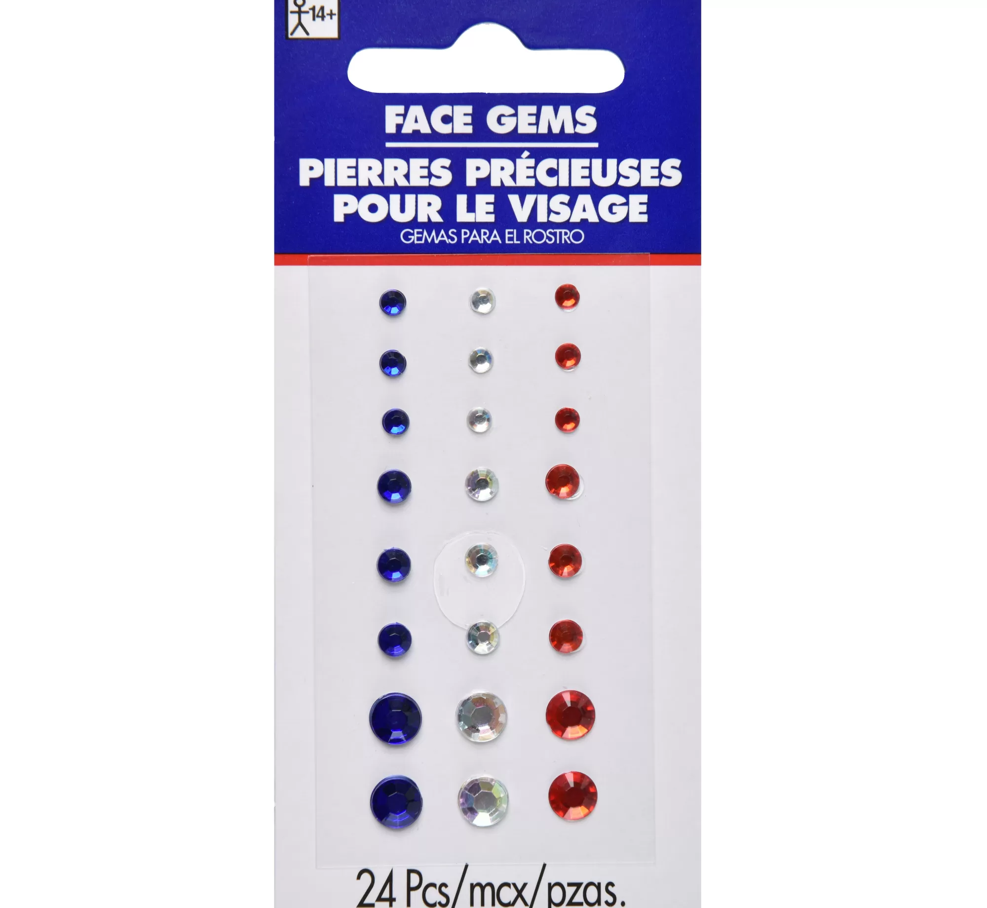 Party City Jewelry-Red, White, & Blue Face Gems, 24Pc