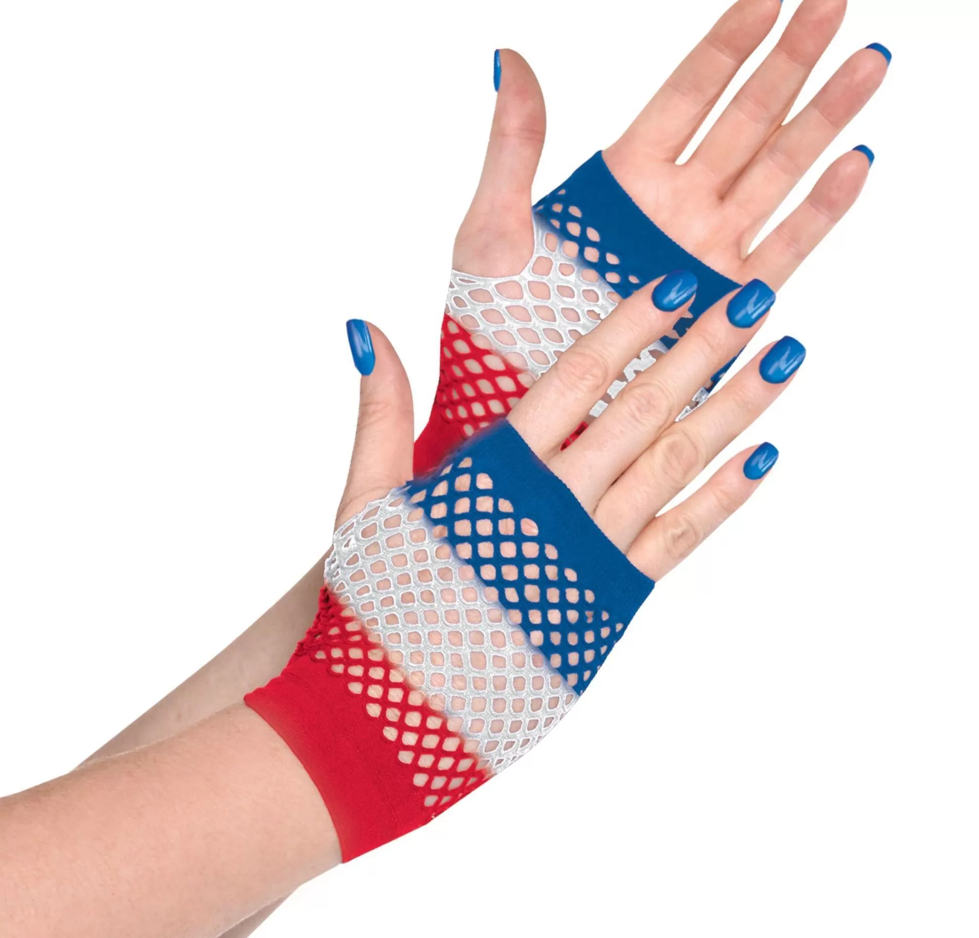 Party City Gloves-Red, White & Blue Fishnet Glovelettes