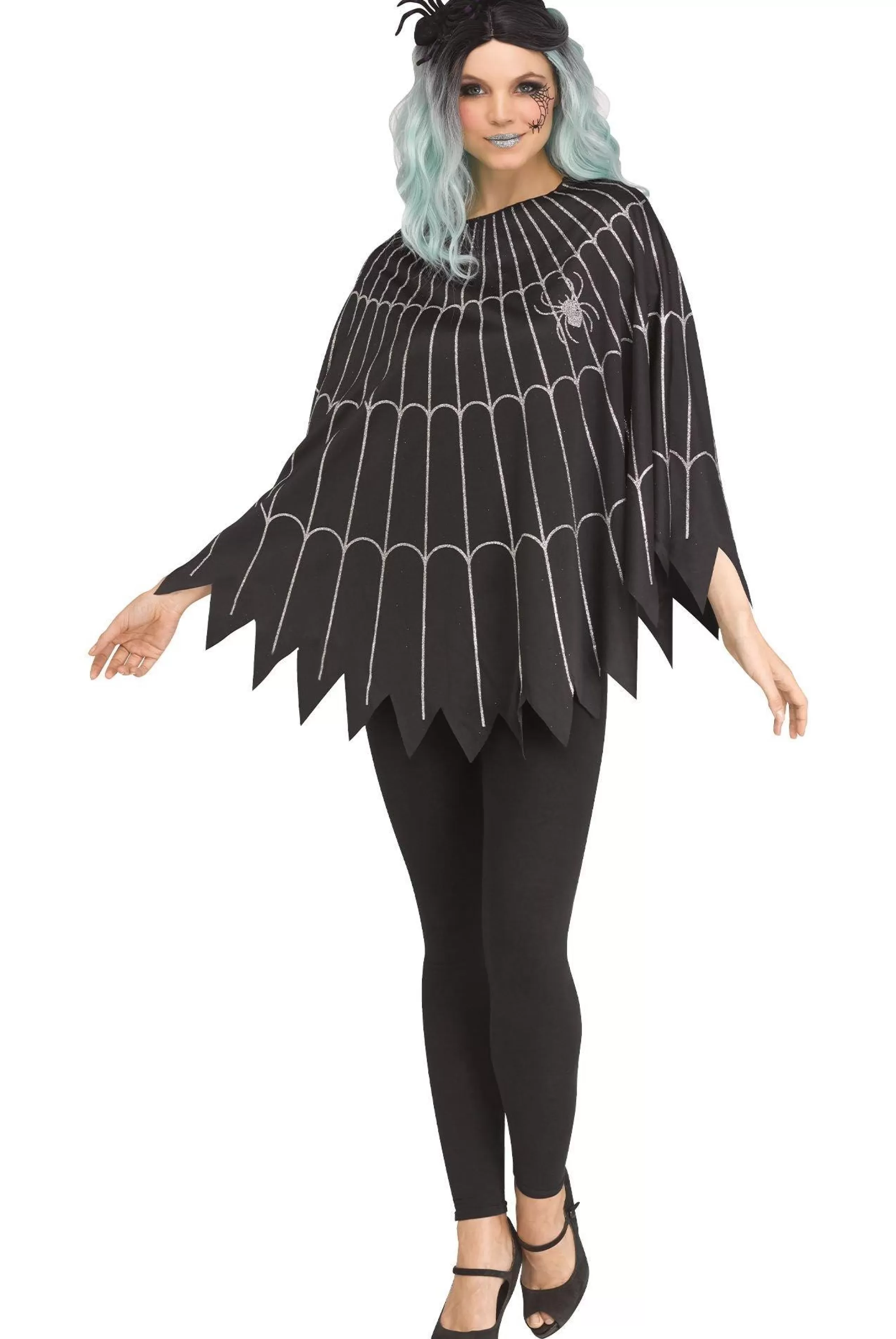 Party City Capes, Robes-Rose Gold Glitter Spiderweb Poncho For Adults