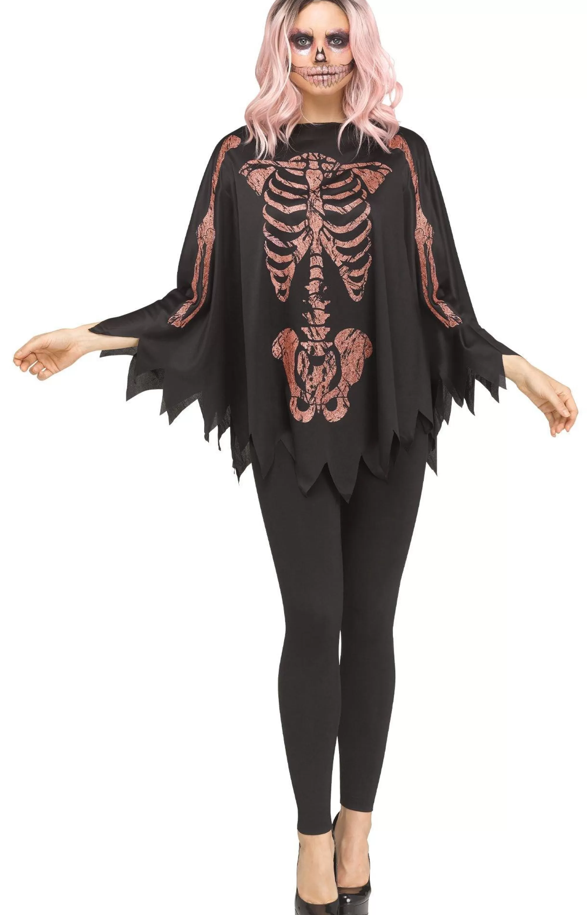 Party City Capes, Robes-Rose Gold Skeleton Poncho For Adults