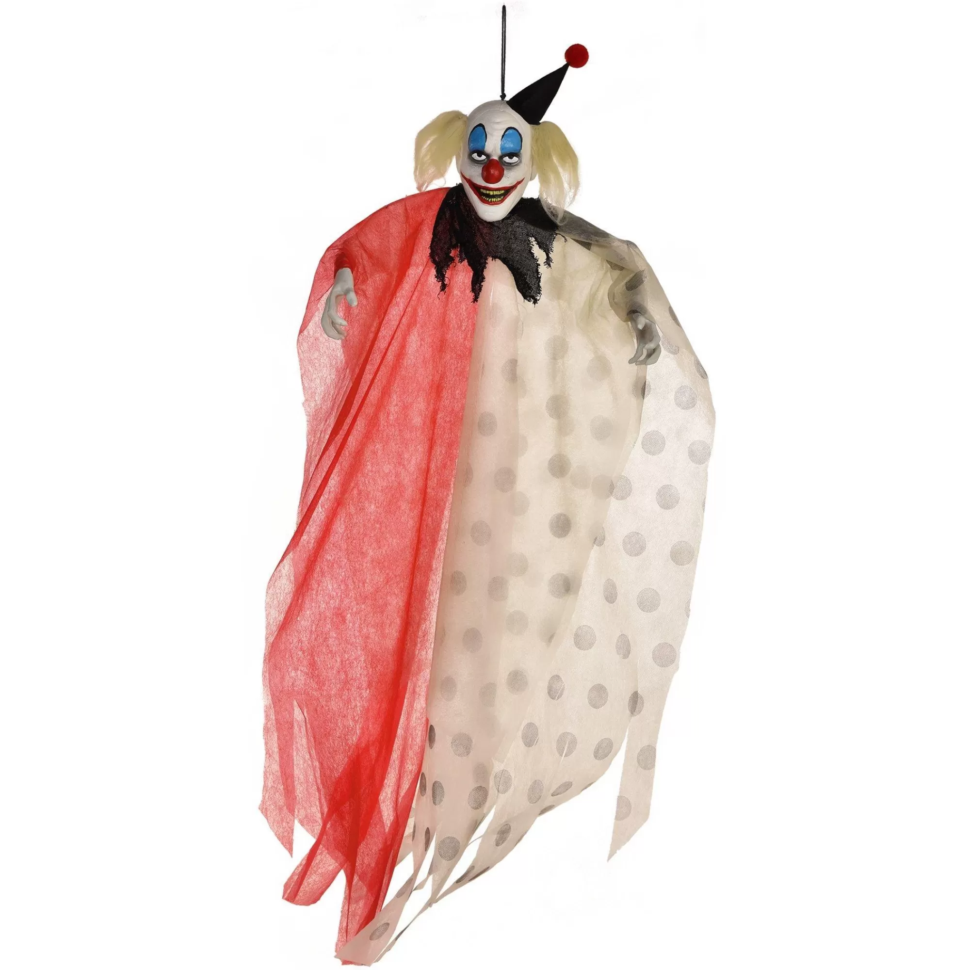 Party City Creepy Carnival | Scary Red & White Polka Dot Clown Fabric & Plastic Hanging Decoration, 48In
