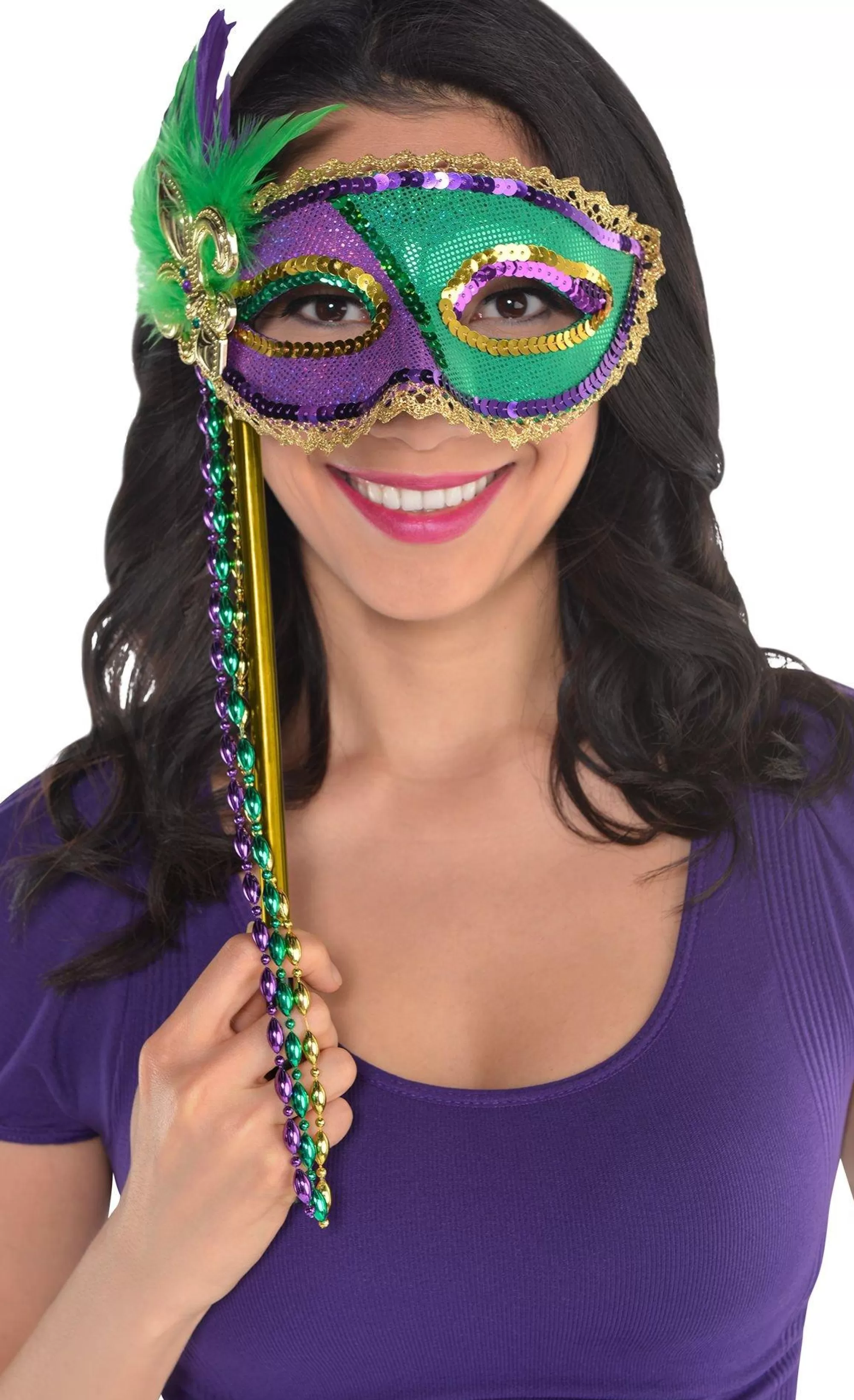 Party City Masquerade-Sequin Mardi Gras Masquerade Mask On A Stick