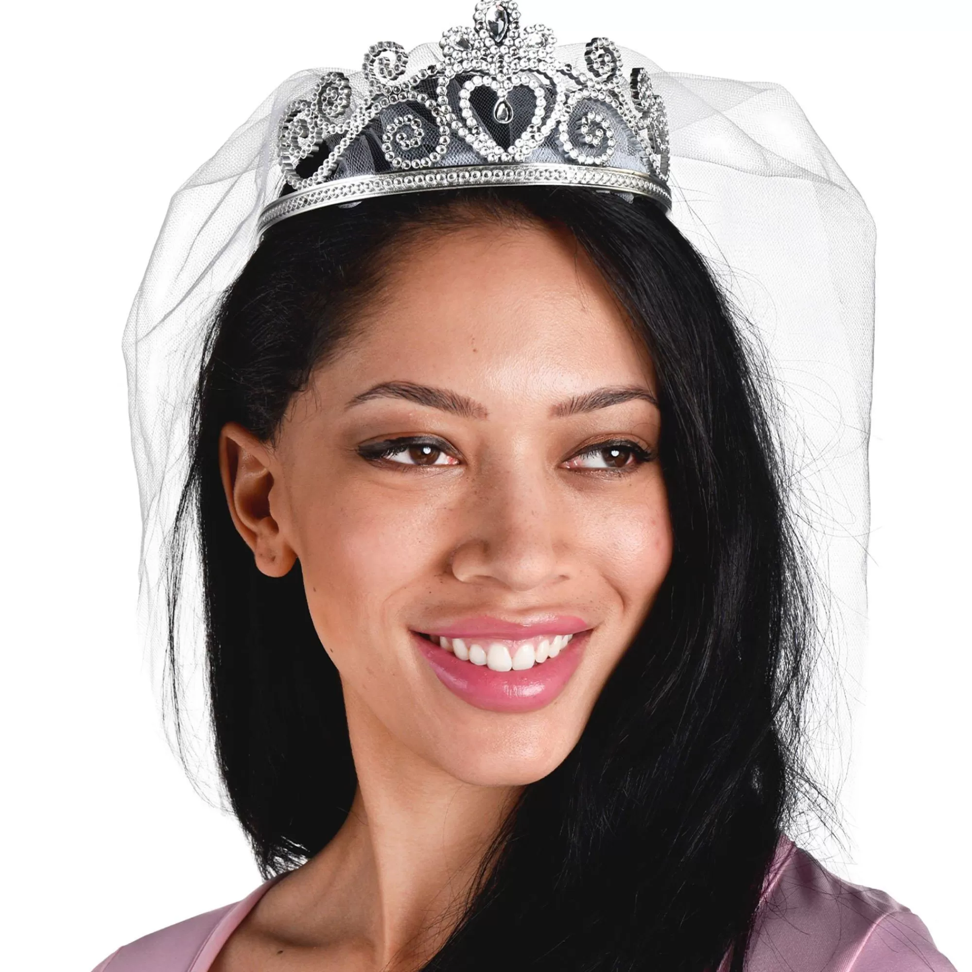 Party City Tiaras, Crowns-Silver Rhinestone Heart Tiara With Veil