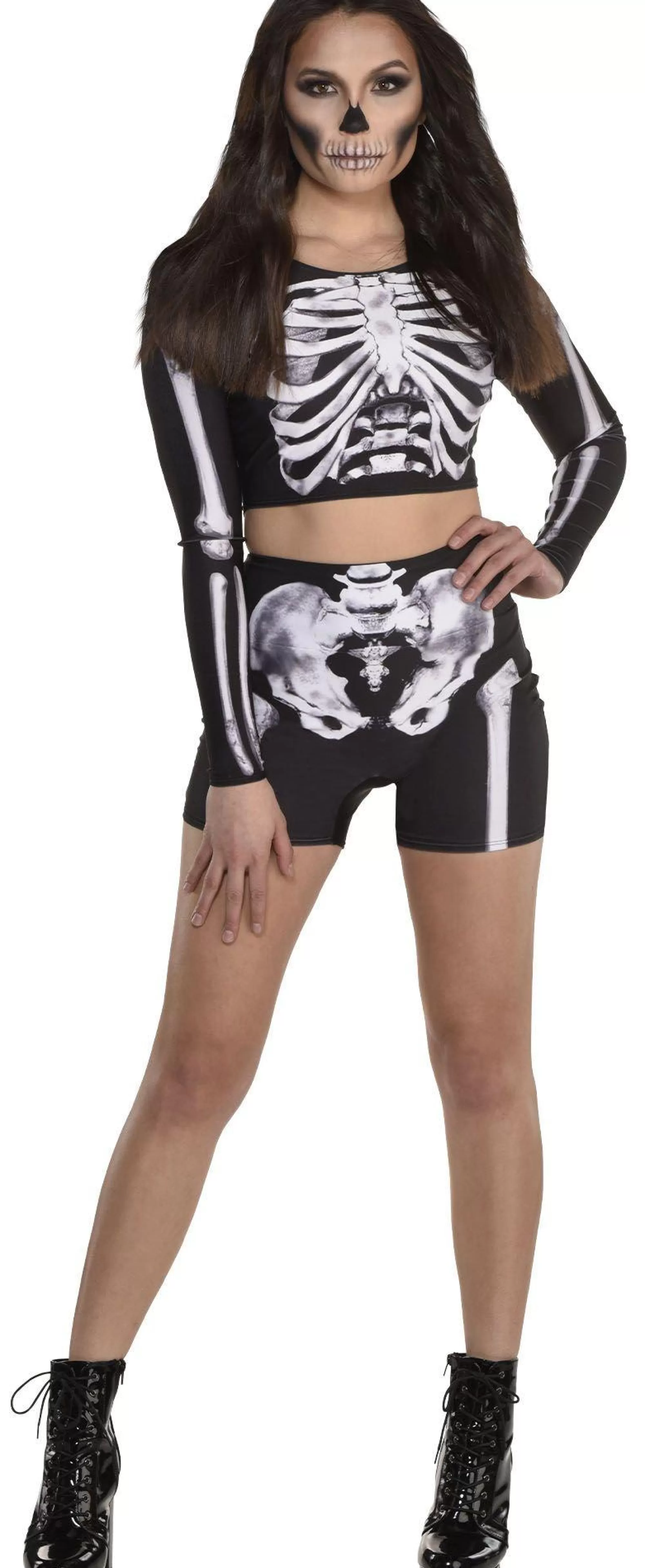 Party City Sexy-Skeleton Crop Top & Biker Shorts Set For Adults