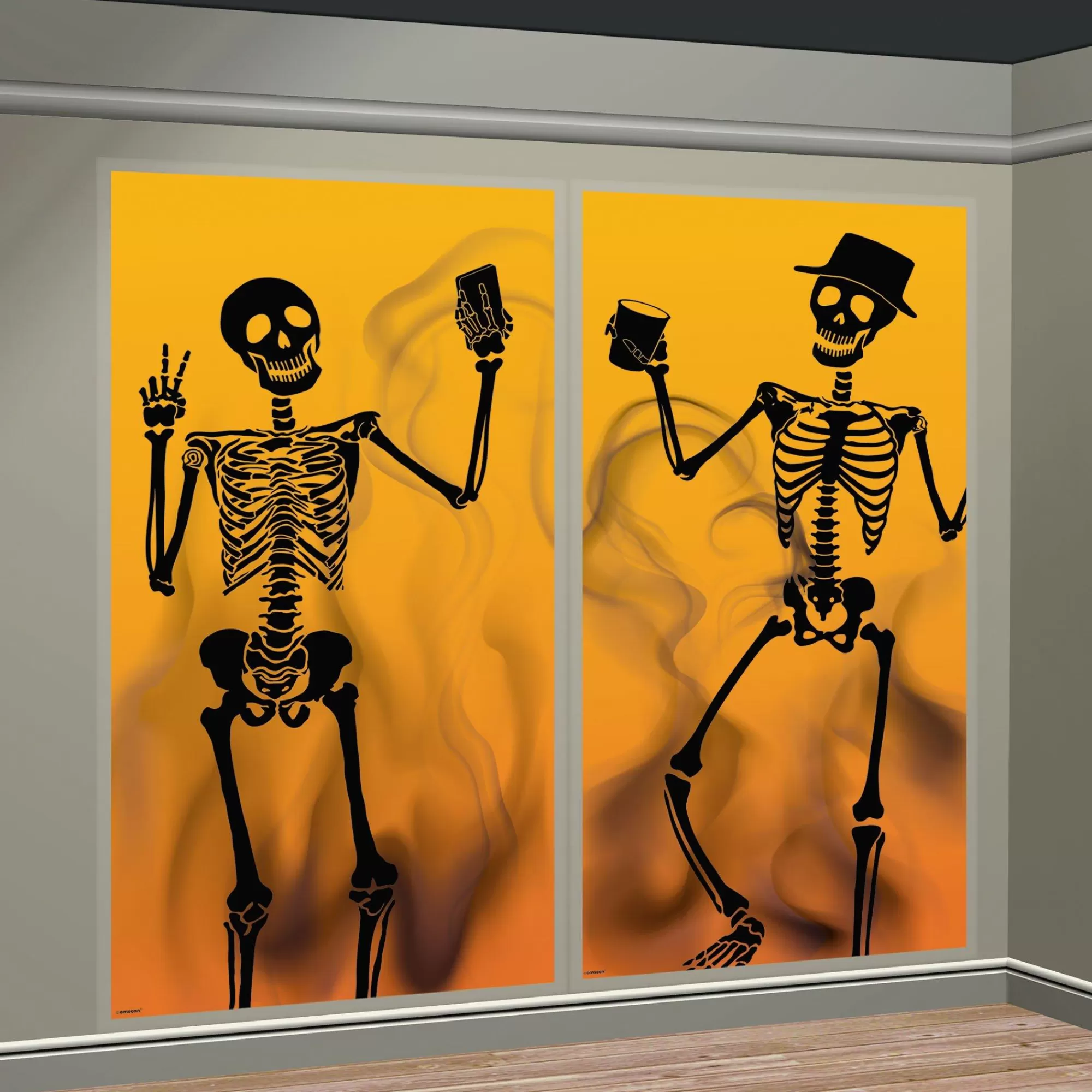 Party City Window & Wall Décor | Skeleton Party Window Silhouette Plastic Scene Setters, 33In X 65In, 2Pc