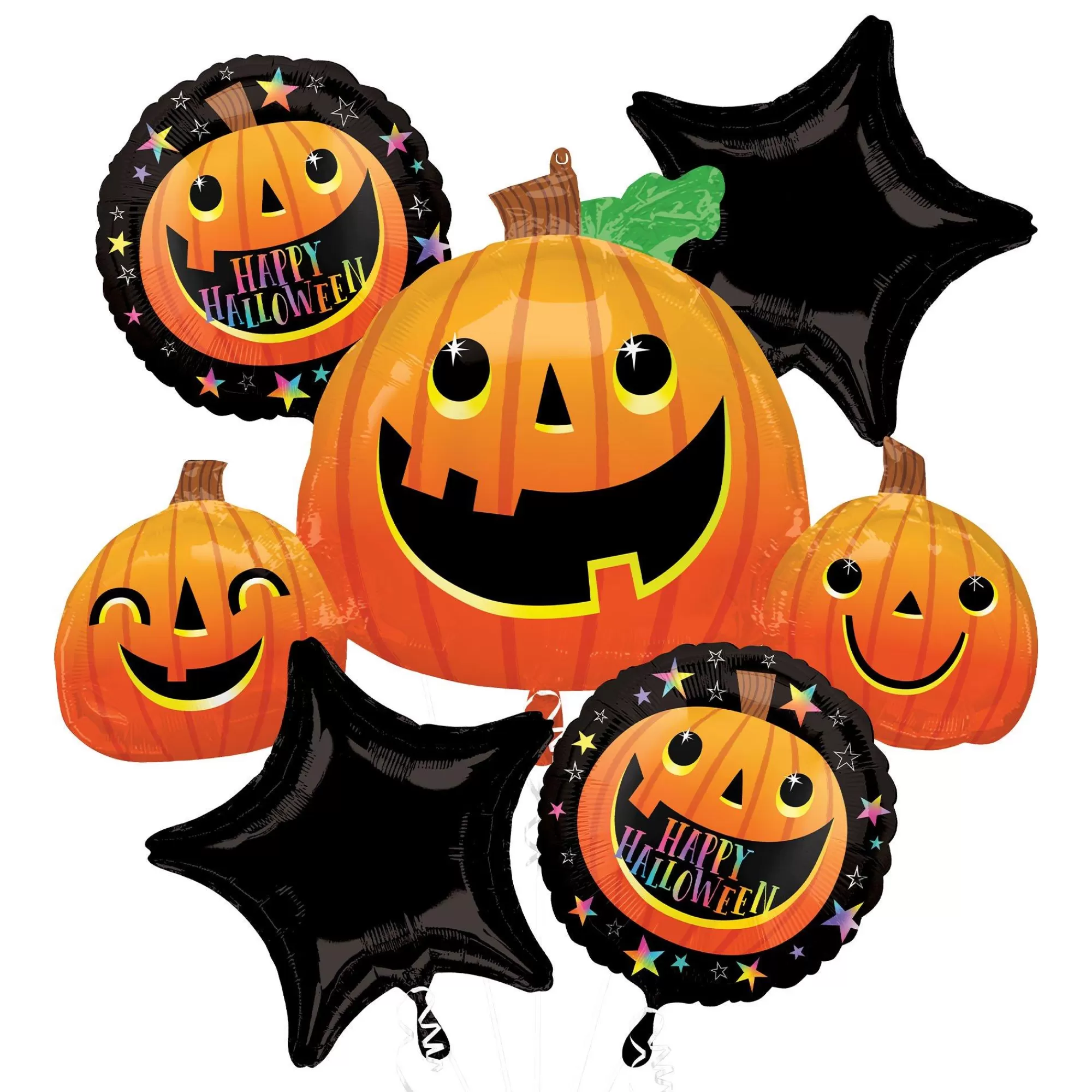 Party City Balloons | Smiley Pumpkin Halloween Foil Balloon Bouquet, 5Pc